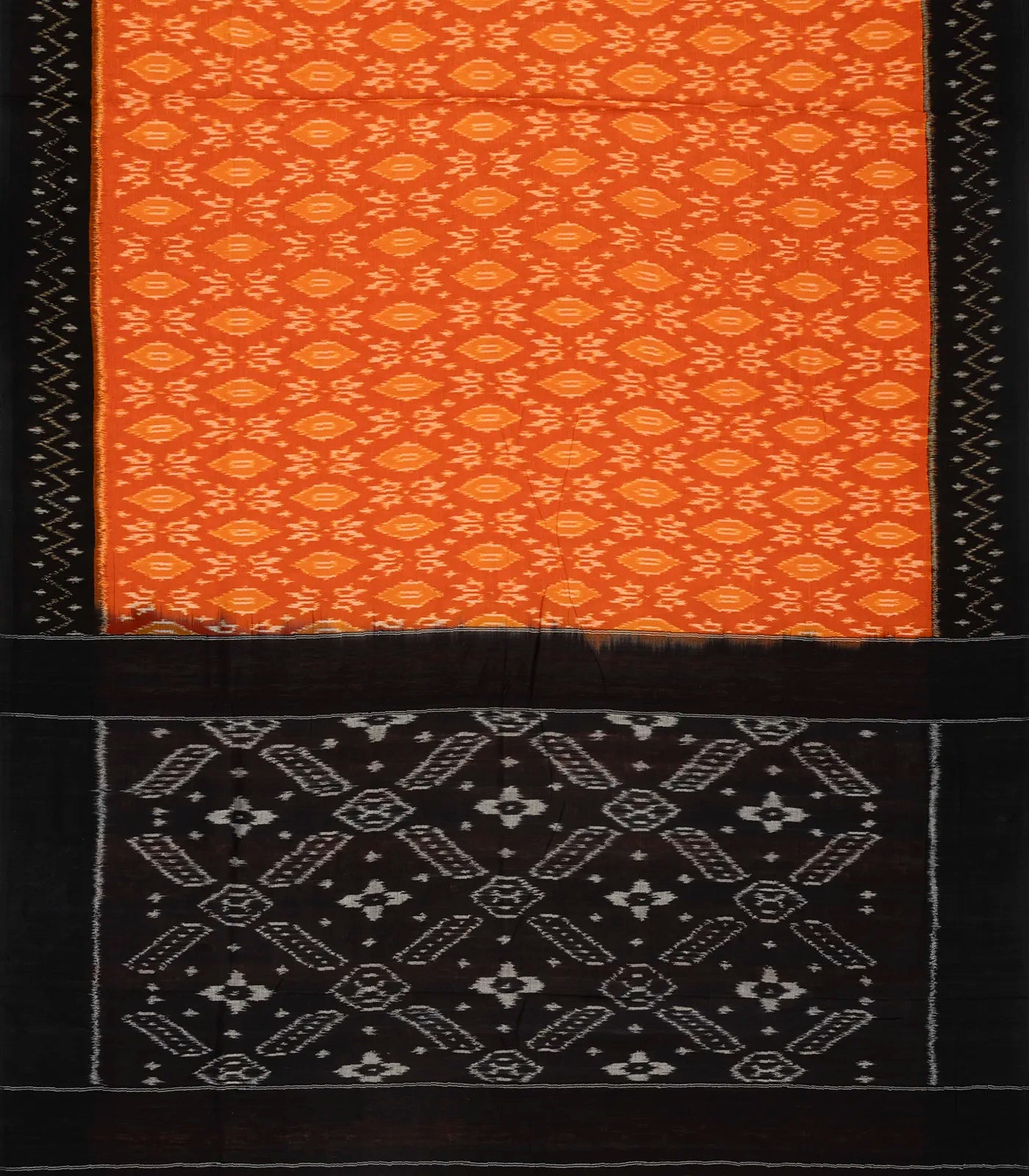 RmKV Orange Handwoven Orissa Cotton Saree With Tie & Dye Floral Motifs - view 2