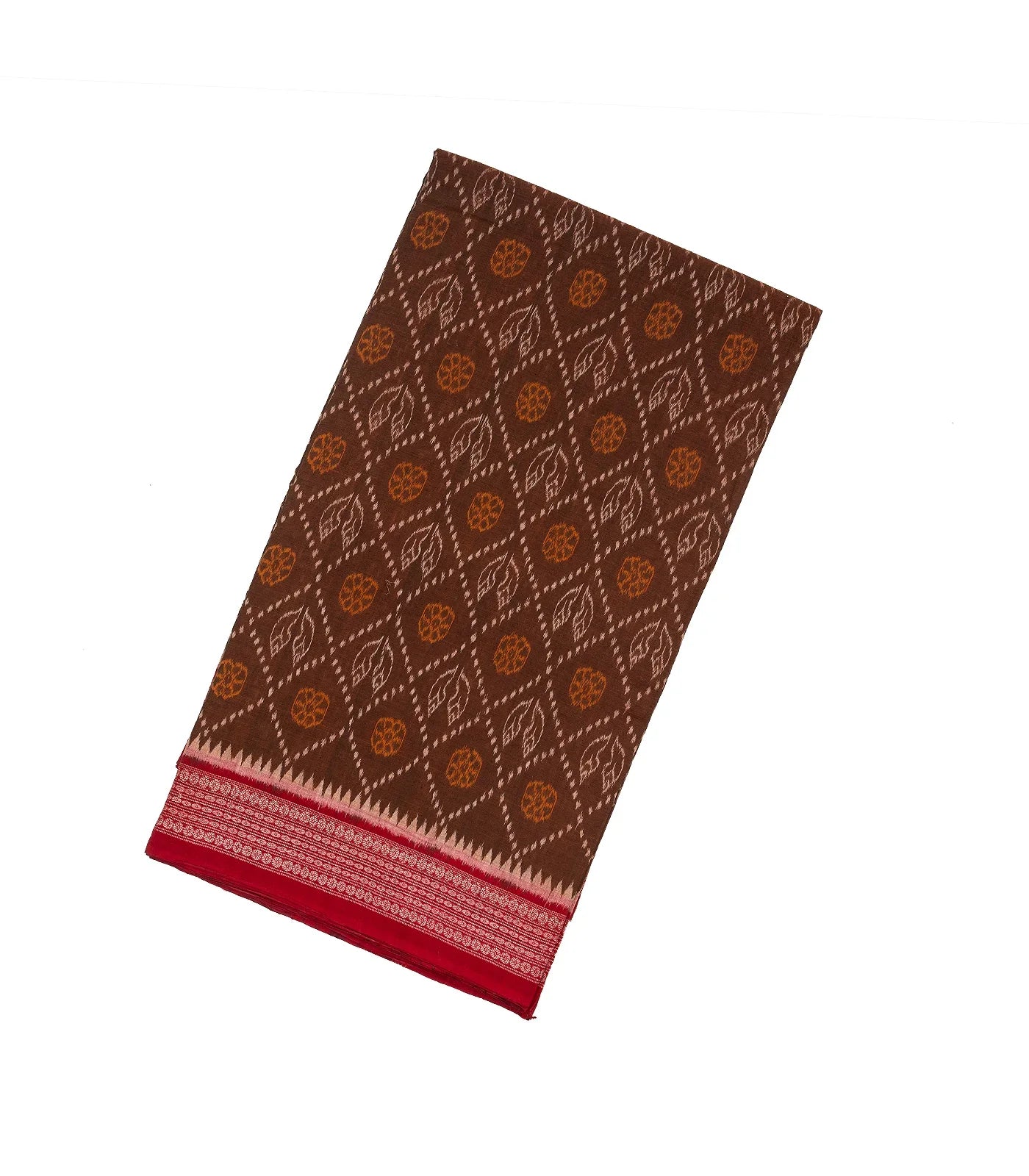 RmKV Brown Handloom Orissa Cotton Saree With Tie & Dye Floral Motifs