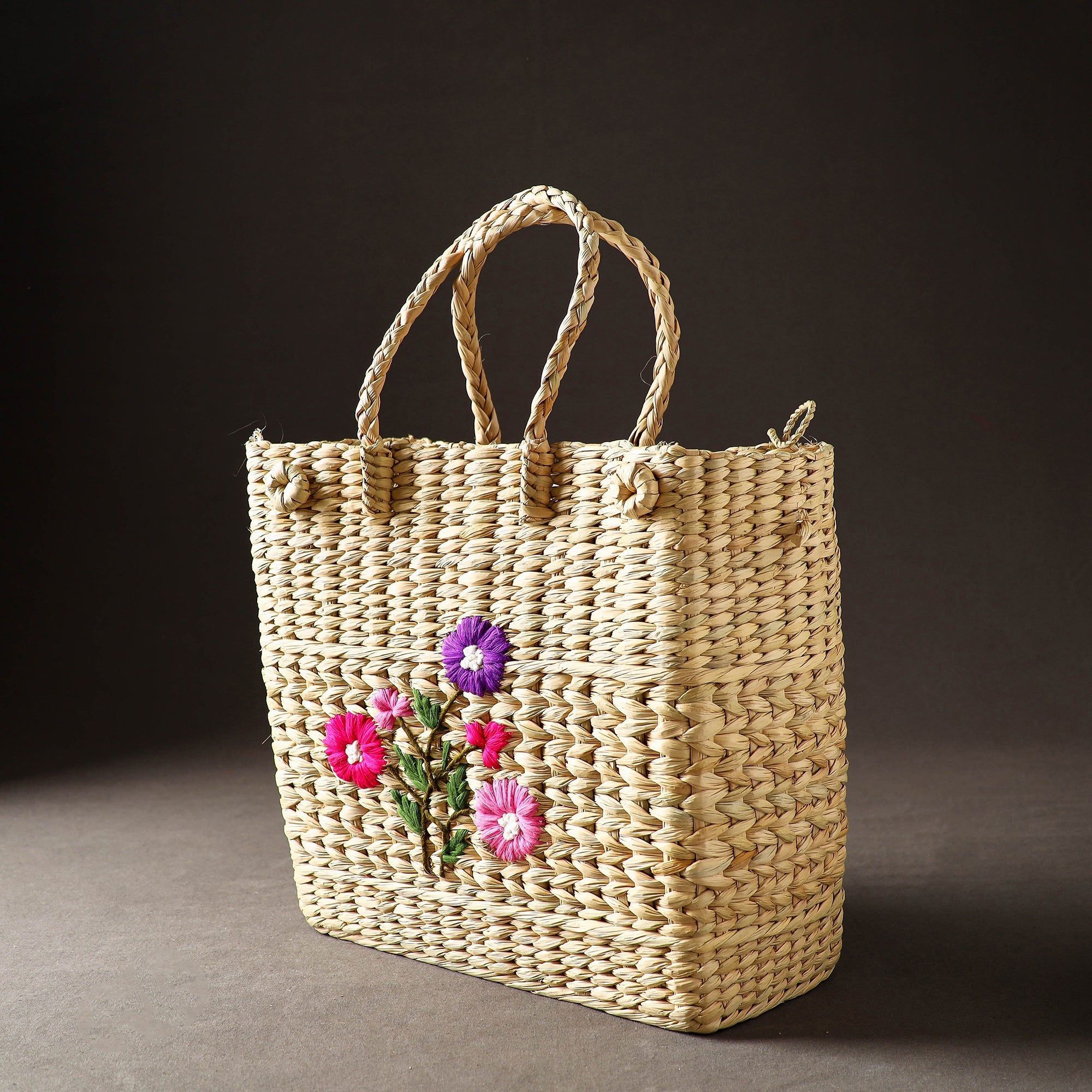 ITOKRI CRAFTS INITIATIVE Beige - Handcrafted Natural Water Reed Embroidered Shopping Bag - view 2