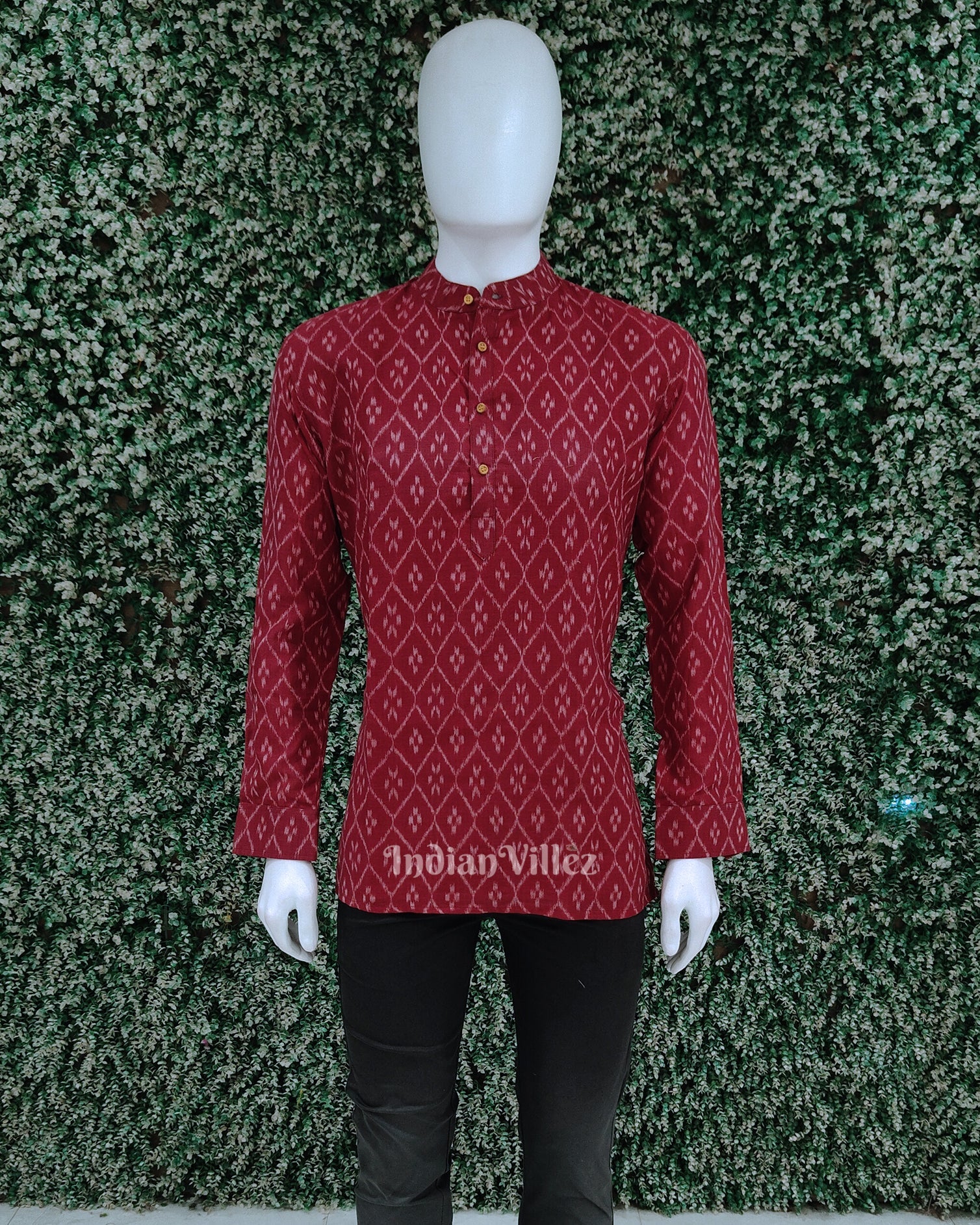 IndianVillèz Maroon Odisha Ikat Cotton Kurta for Men