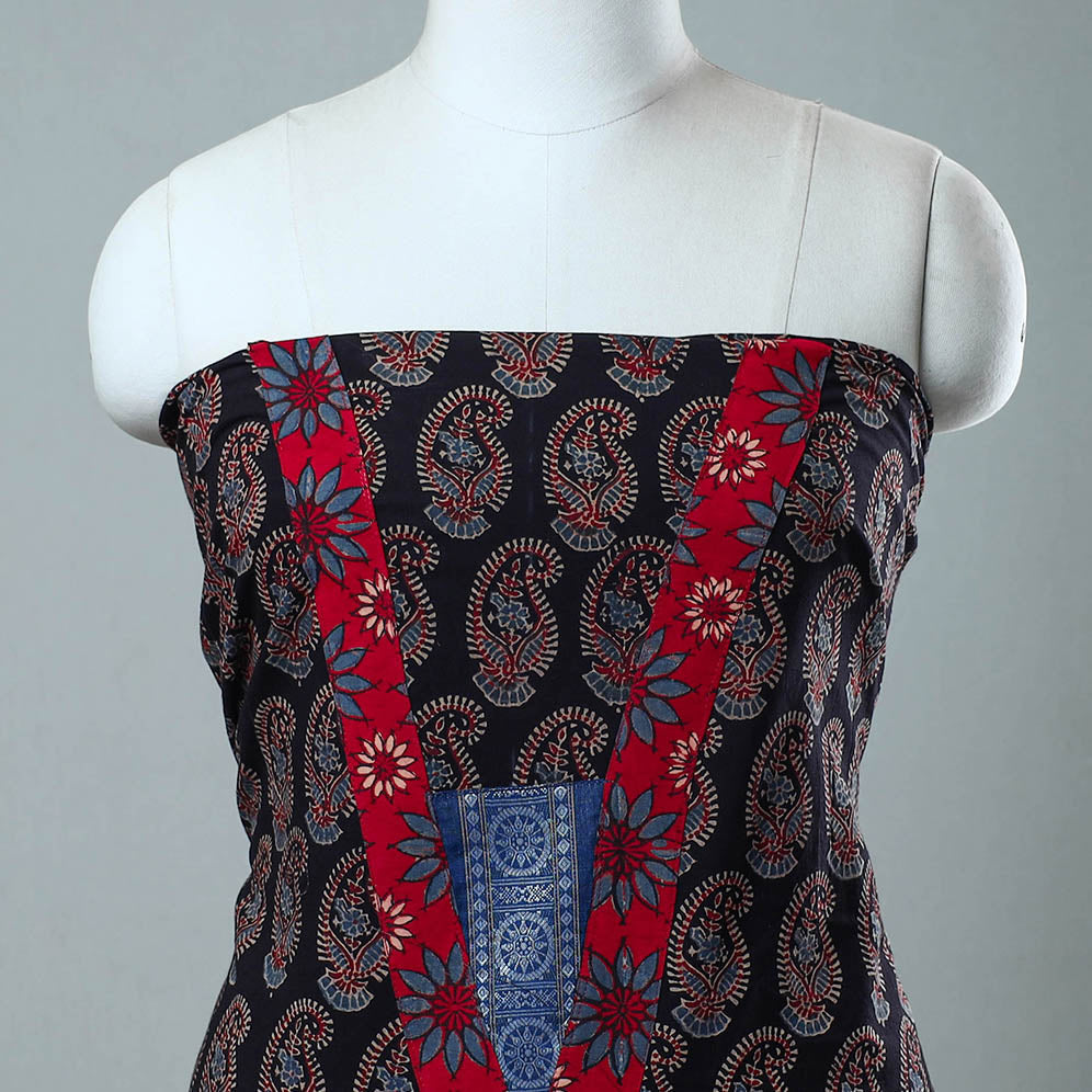 NOORI BAZAR Black - Block Printed Cotton Ajrakh Kurta Material (2.8 meter) 46 - view 3