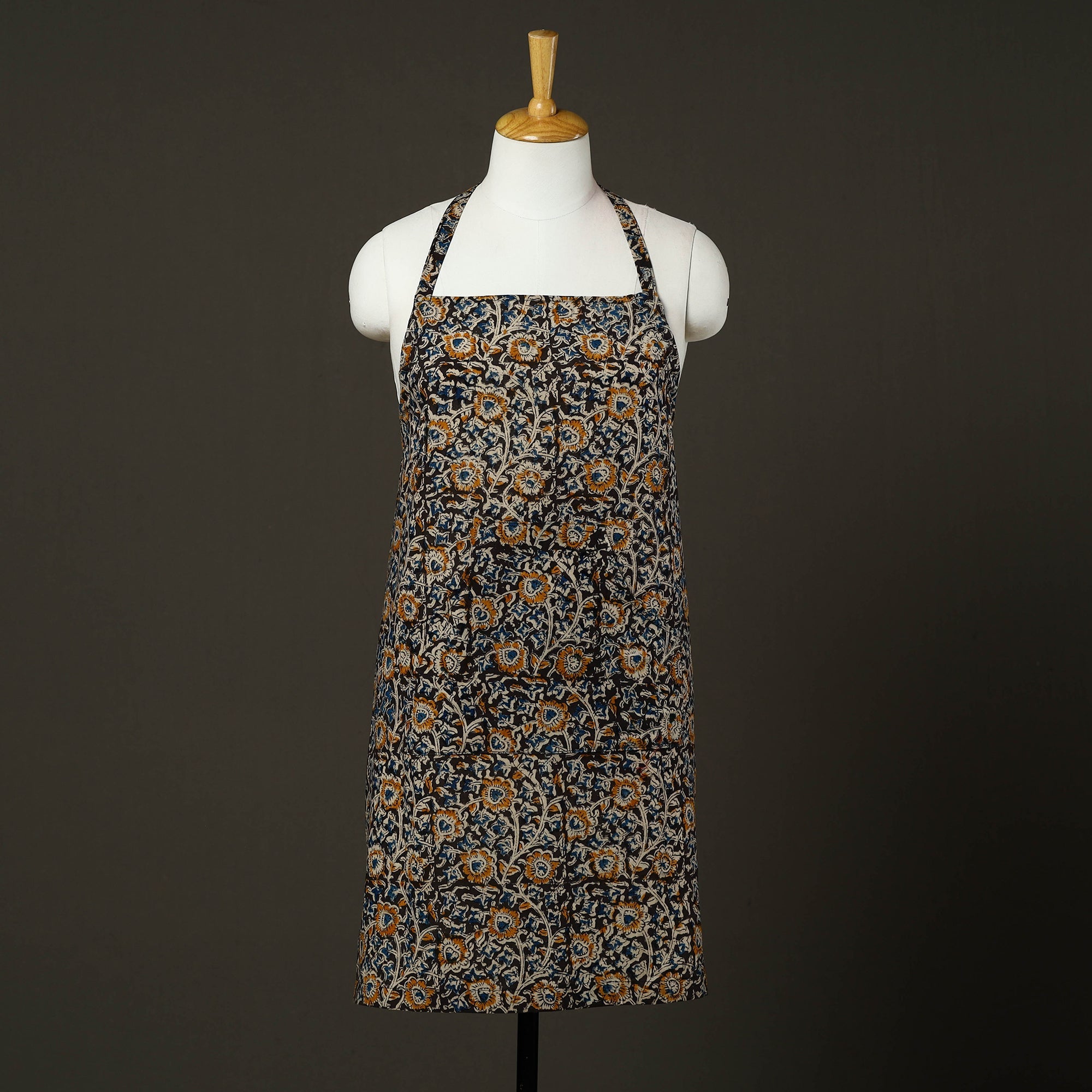 JALPARI Black - Kalamkari Block Print Cotton Apron with Pocket 58