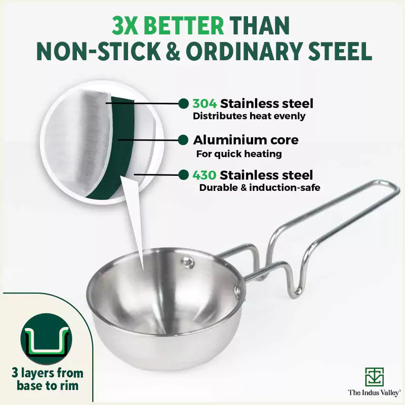 The Indus Valley TurboCuk Triply Stainless Steel Tadka Pan for Spice Seasoning/Heating, Premium Quality, 3 Layer Thick Body, 100% Toxin-free, Non-stic - view 5