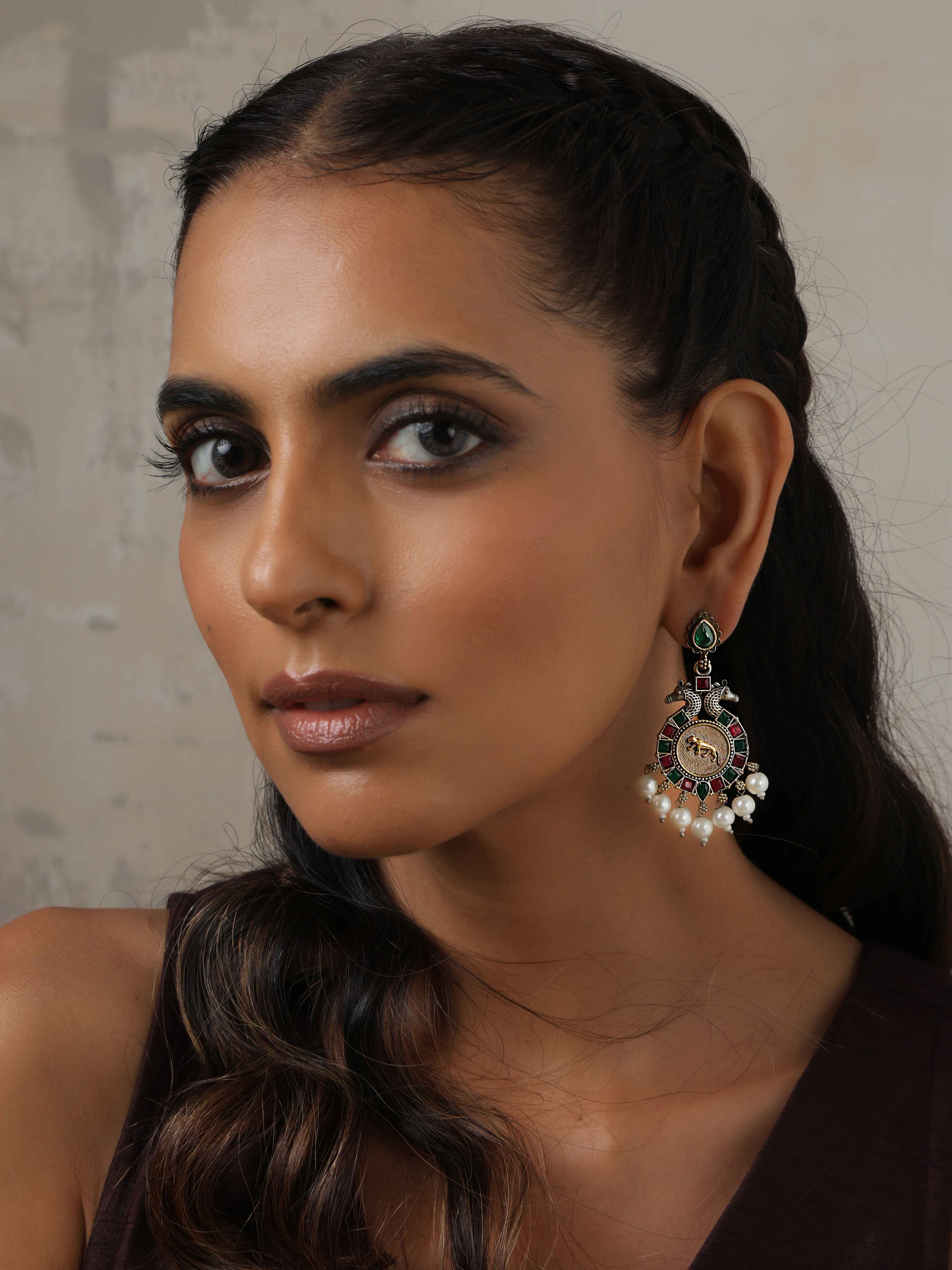 trueBrowns Silver Gold Tone Embossed Earrings - view 2