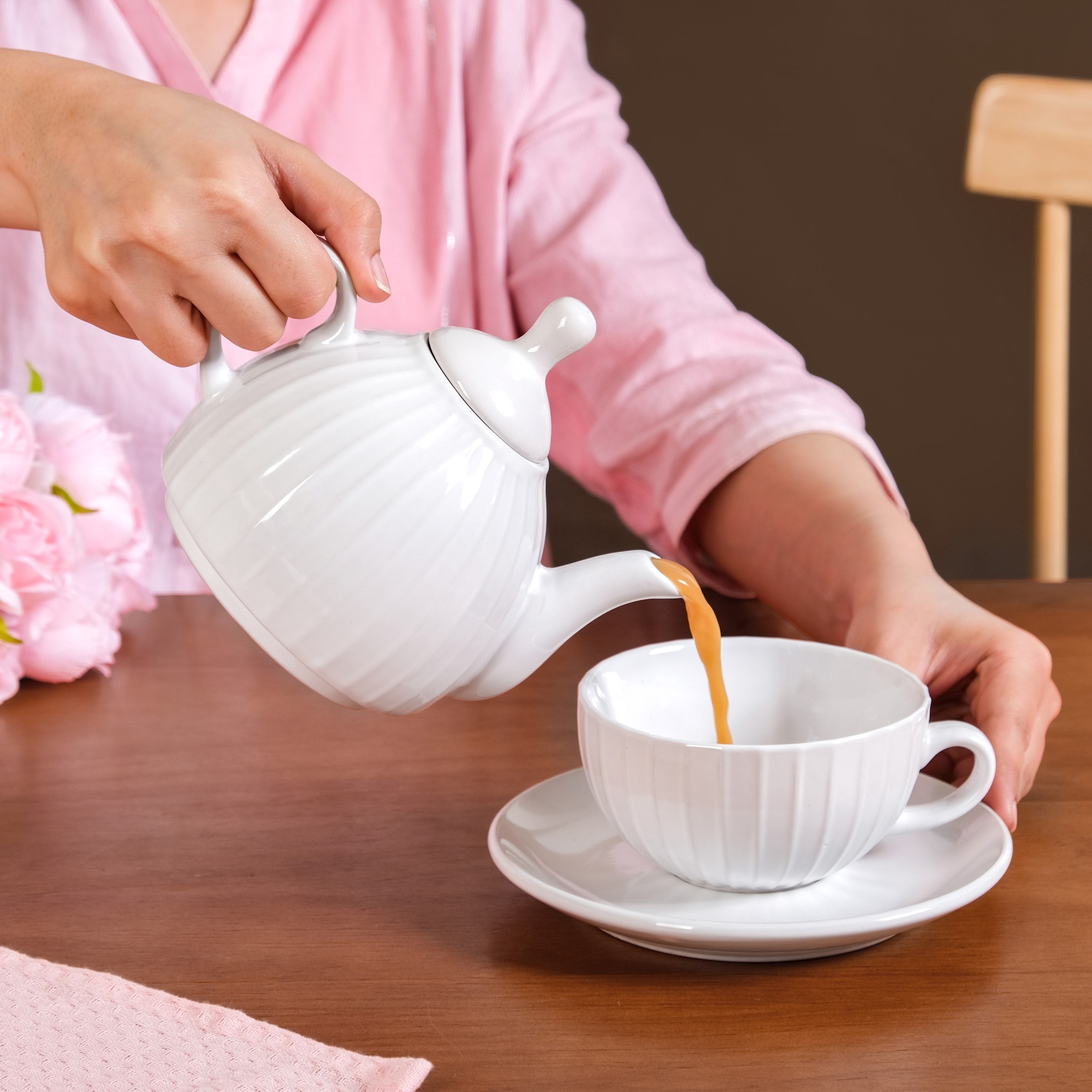 Nestasia Ambrosia White Ceramic Teapot With Cup And Saucer - view 2