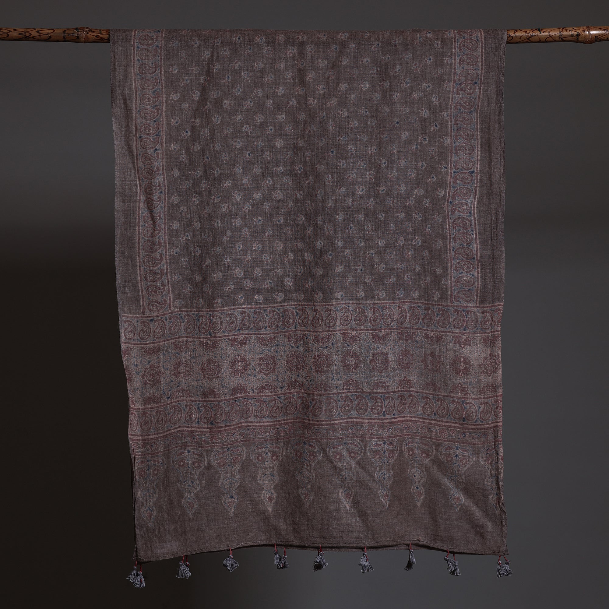 AJRAKH BY SUFIYAN ISMAIL KHATRI Brown - Ajrakh Block Printed Pure Woolen Stole - view 2