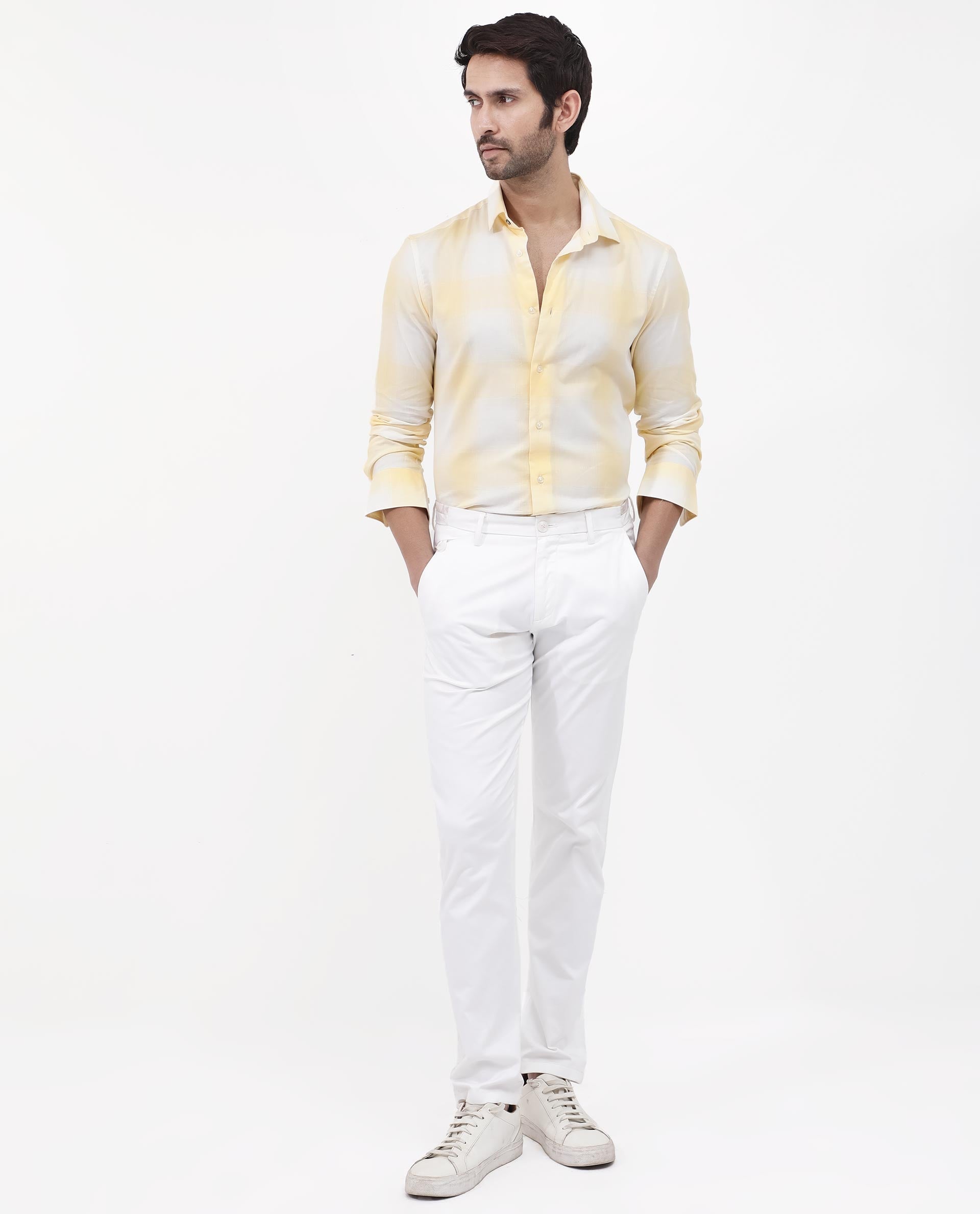 Rare Rabbit Mens Gabin Light Yellow Cotton Fabric Full Sleeve Checks Shirt - view 2