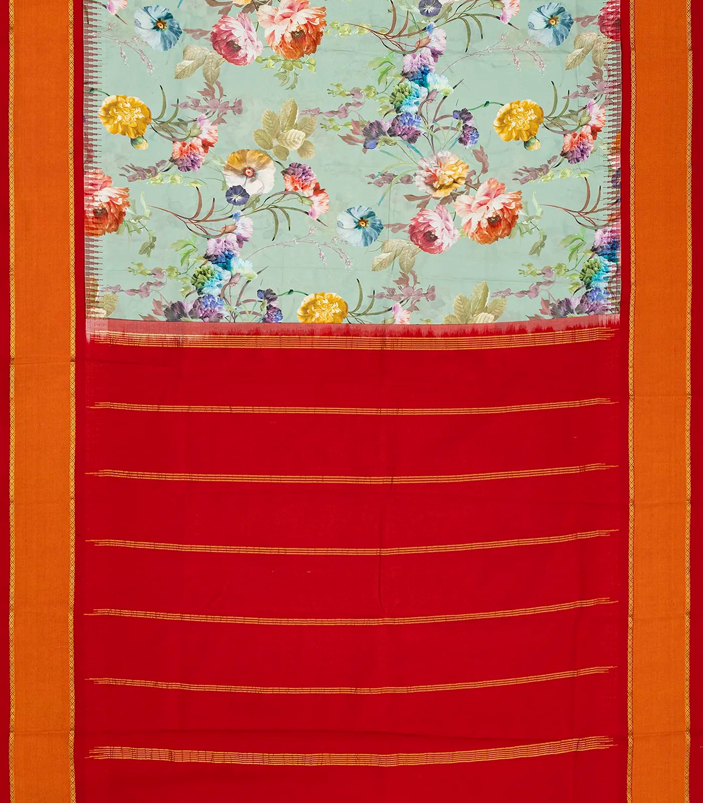 RmKV Aquamarine Handloom Kanchipuram Korvai Silk Saree Printed With Floral Motifs - view 2