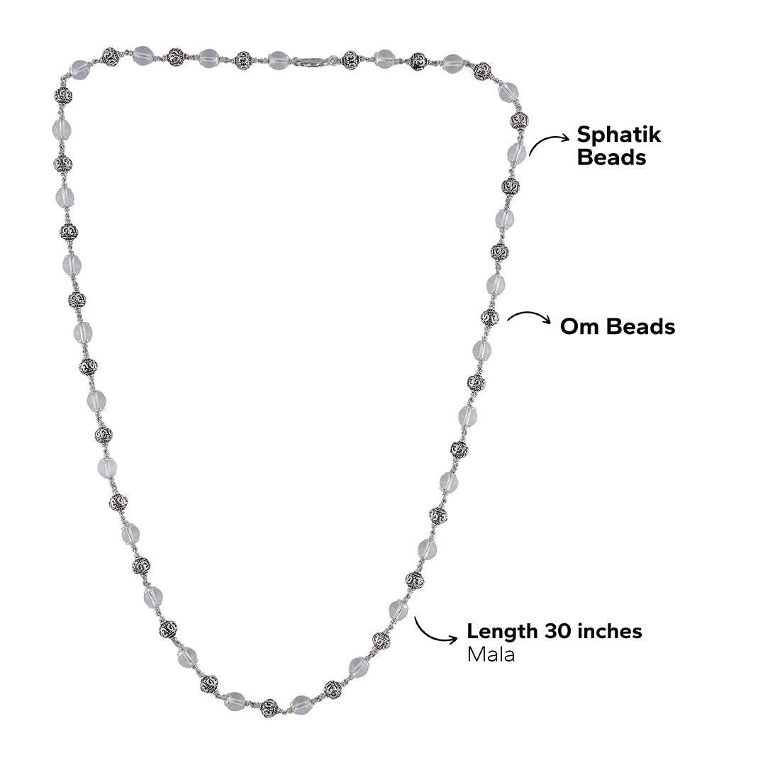 Prinjal Jewellers Sphatik With Om Silver Beads Mala - view 6