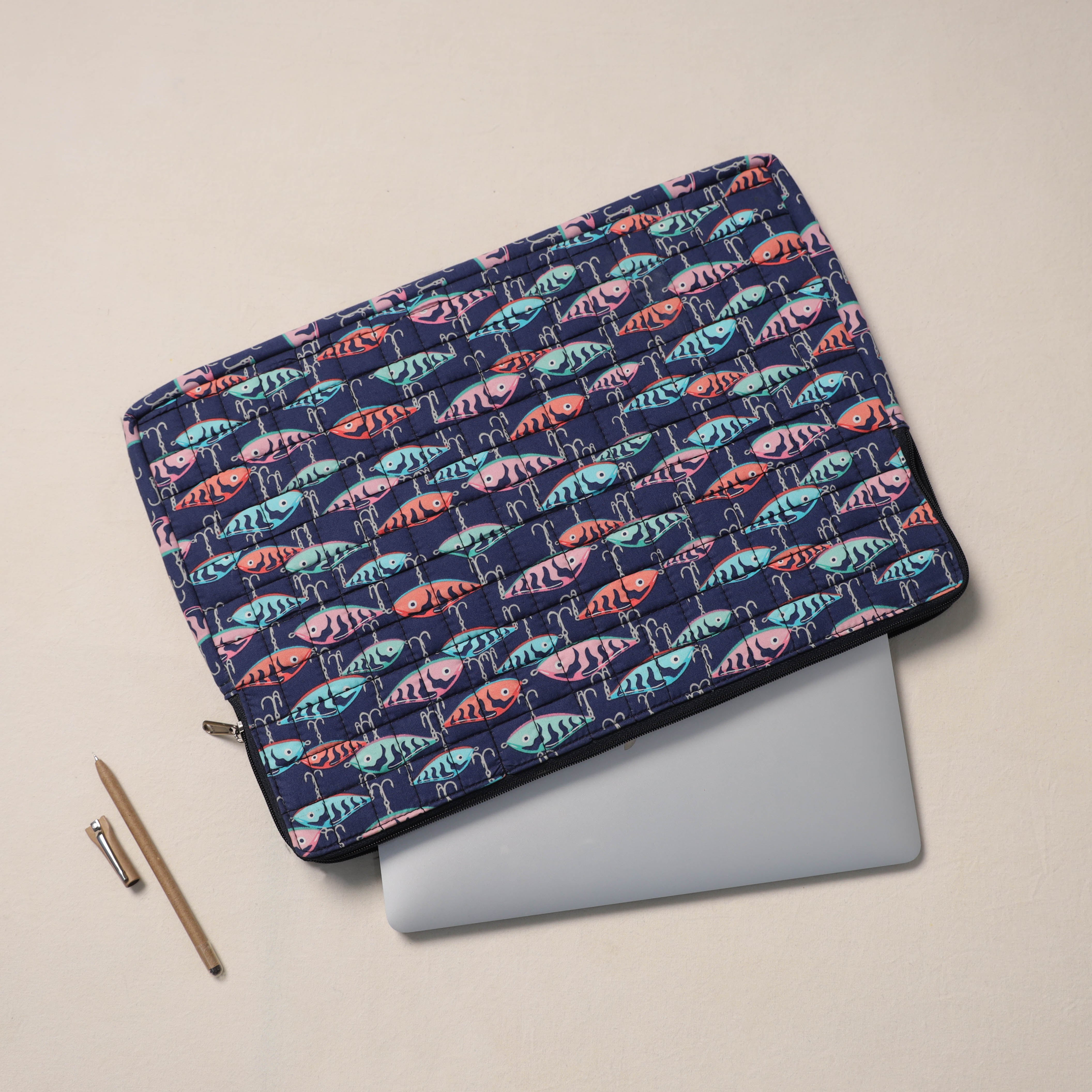ASALKAAR Blue - Handcrafted Quilted Laptop Sleeve (11 x 16 in) 02 - view 2