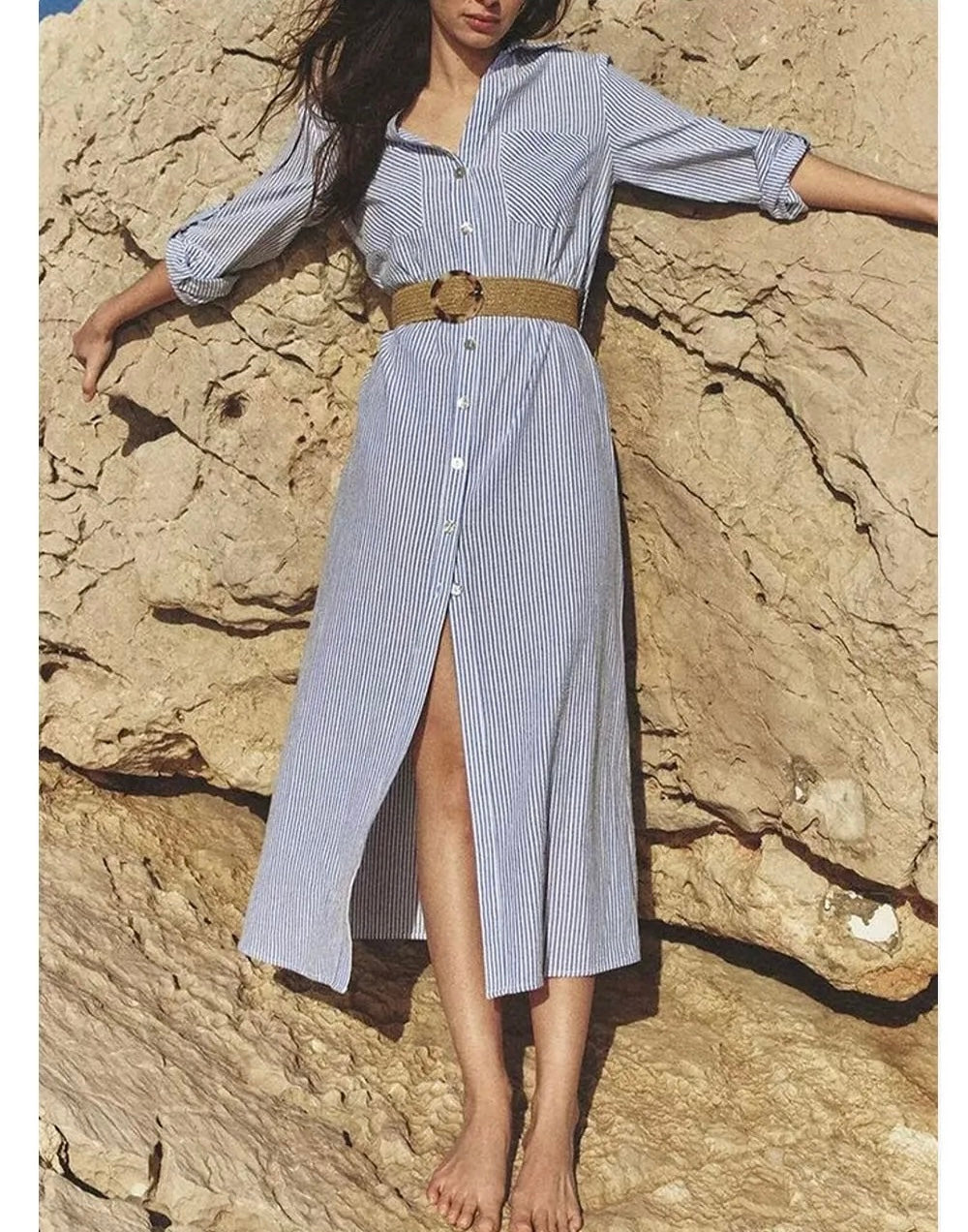 Alamode By Akanksha Jamie Luxe Striped Shirt Dress with Belt