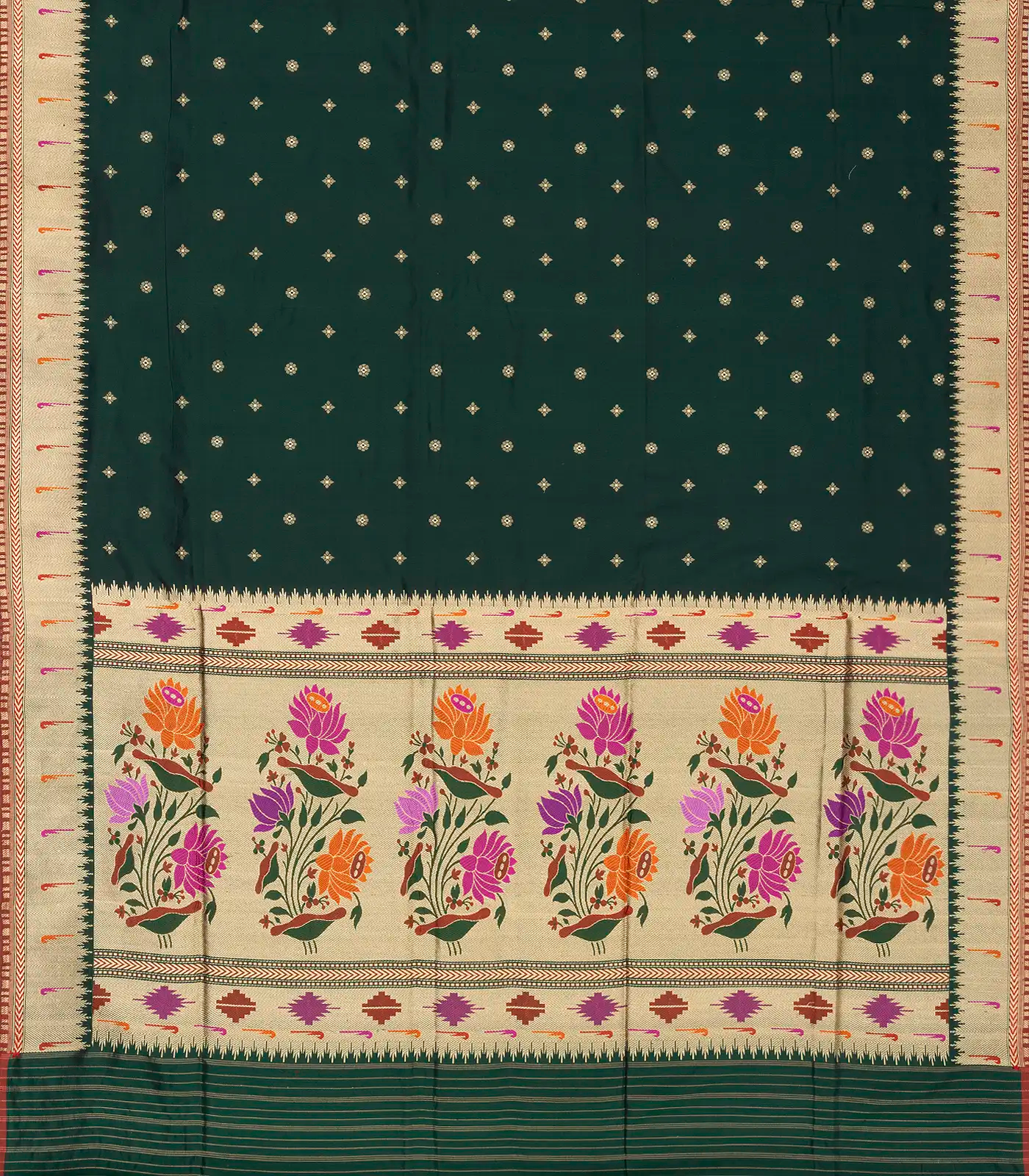 RmKV Bottle Green Handwoven Banarasi Silk Saree With Floral Buttas - view 6