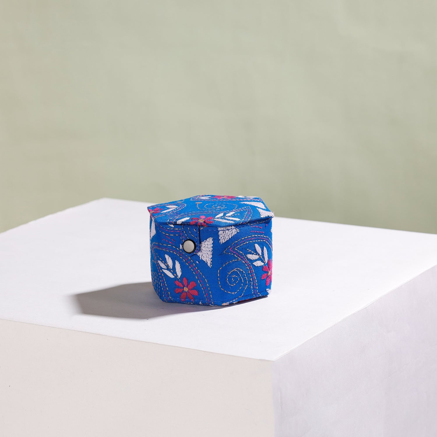 ASALKAAR Blue - Bengal Kantha Work Handcrafted Hexagon Jewelry Box (Set of 3) - view 4