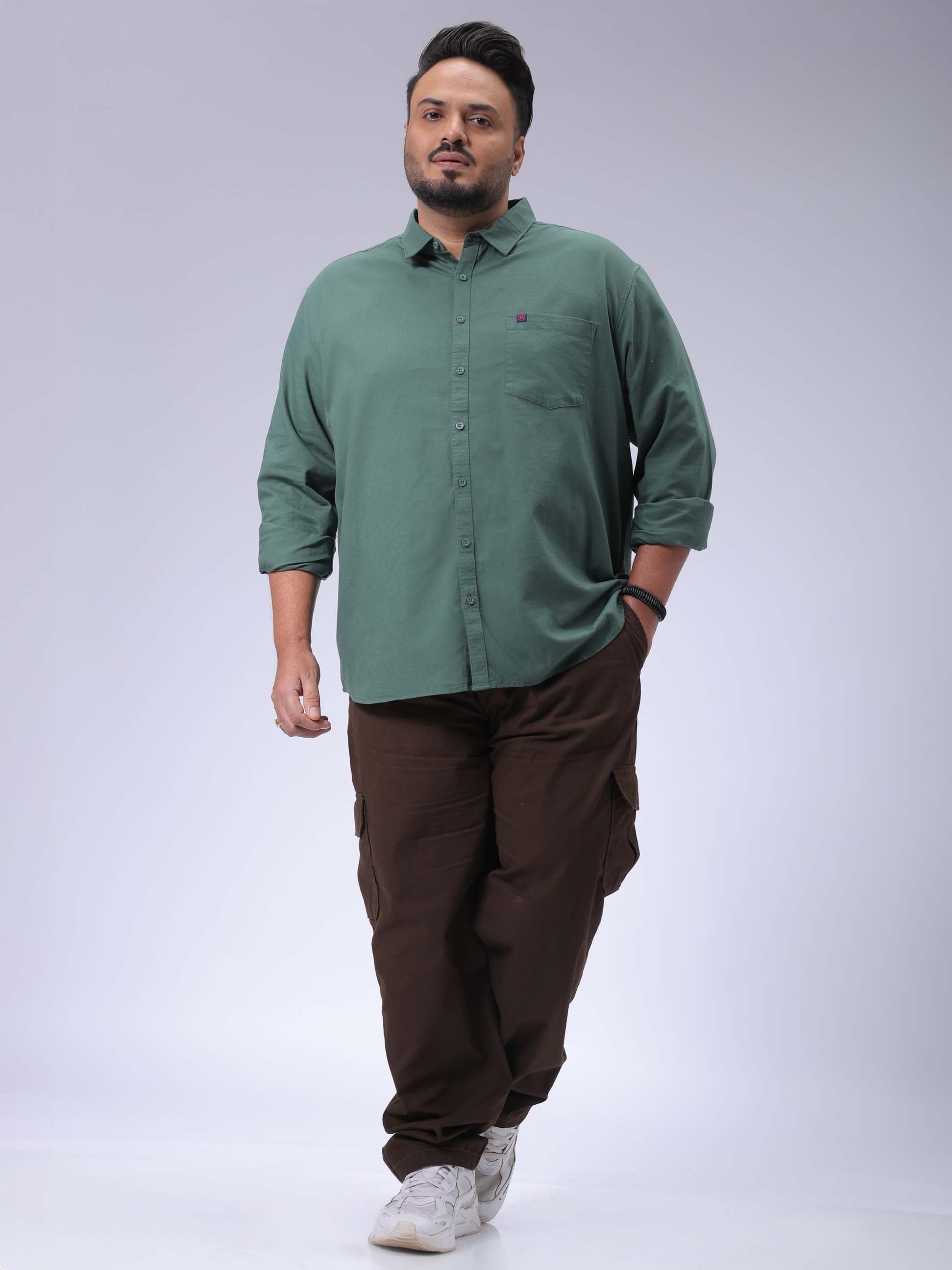 HARDSODA Men's Plus Size Green Regular Fit Solid Casual Shirt - view 2