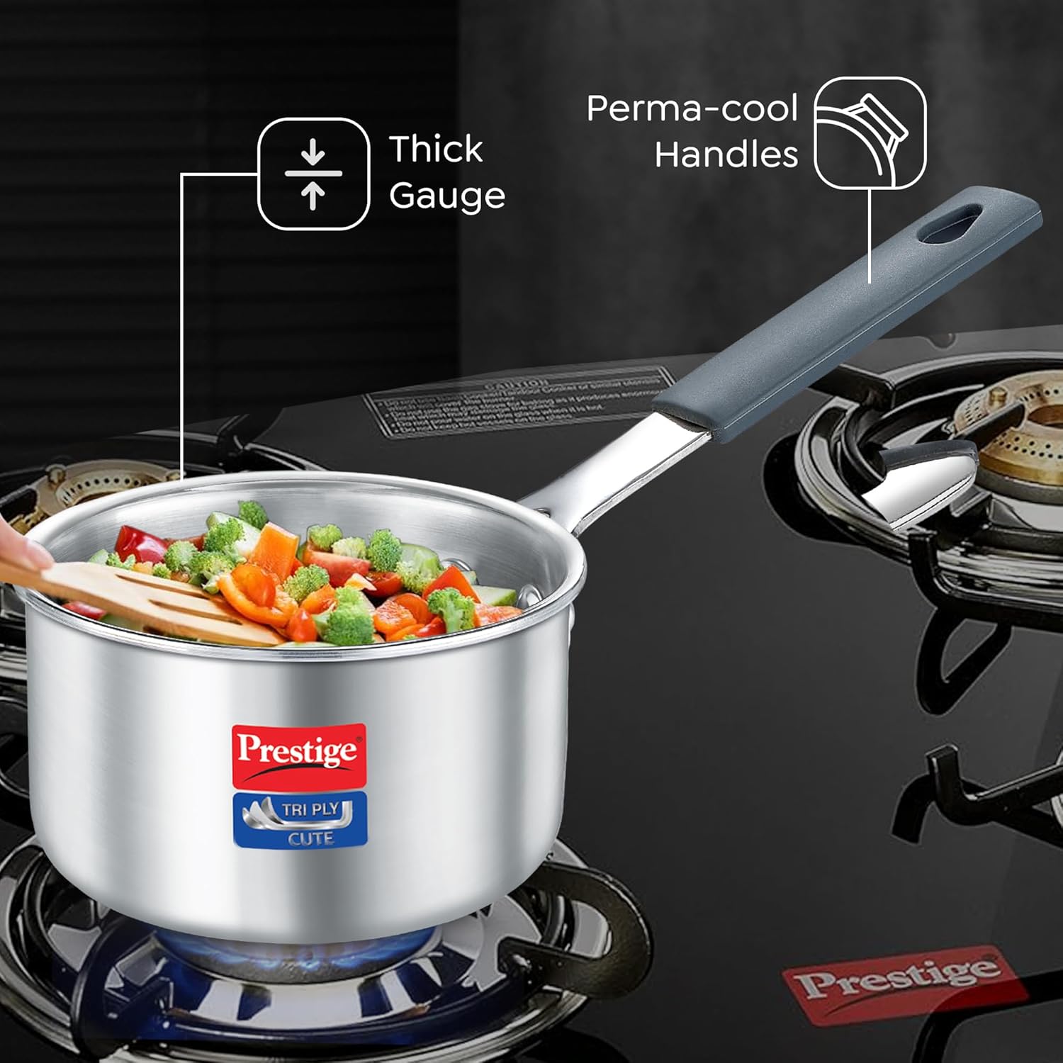 Prestige Tri-Ply Stainless Steel Cute Sauce Pan | 400 ML | Gas & Induction Compatible | Silver - view 3