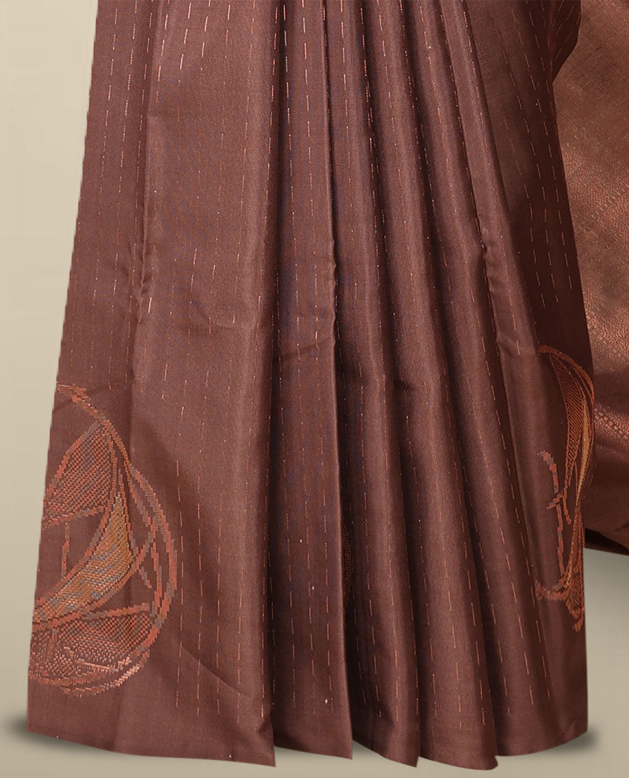 Mayuri Menpattu - Soft Silk Borderless deep coffee brown soft silksaree with dotted strip & unique buttas on its body,self-pallu of intricate design - view 4