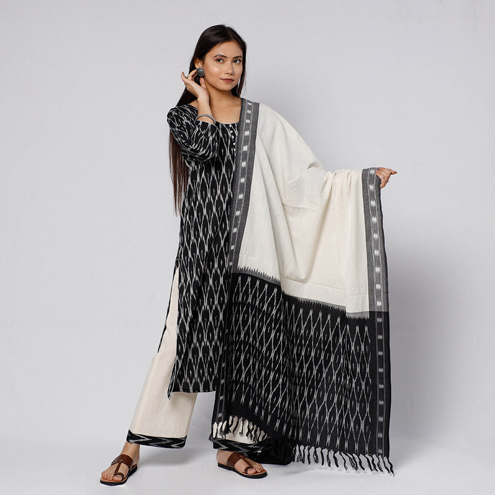 ITOKRI CASUALS Black - Pochampally Ikat Weave Cotton Kurta with Palazzo & Dupatta Set