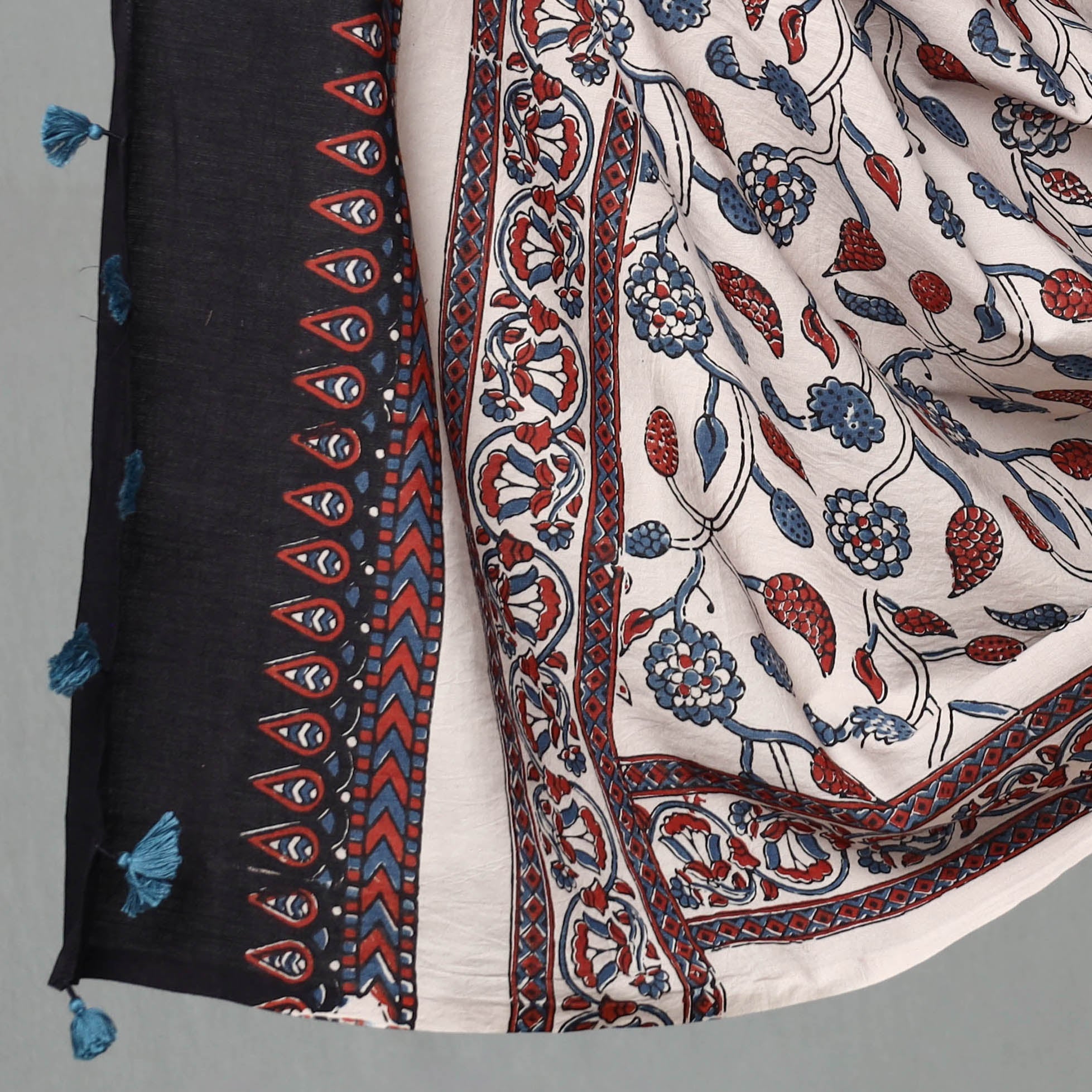 AJRAKH BY JABBAR KHATRI Black - 3pc Ajrakh Block Printed Natural Dyed Cotton Suit Material Set 12 - view 4