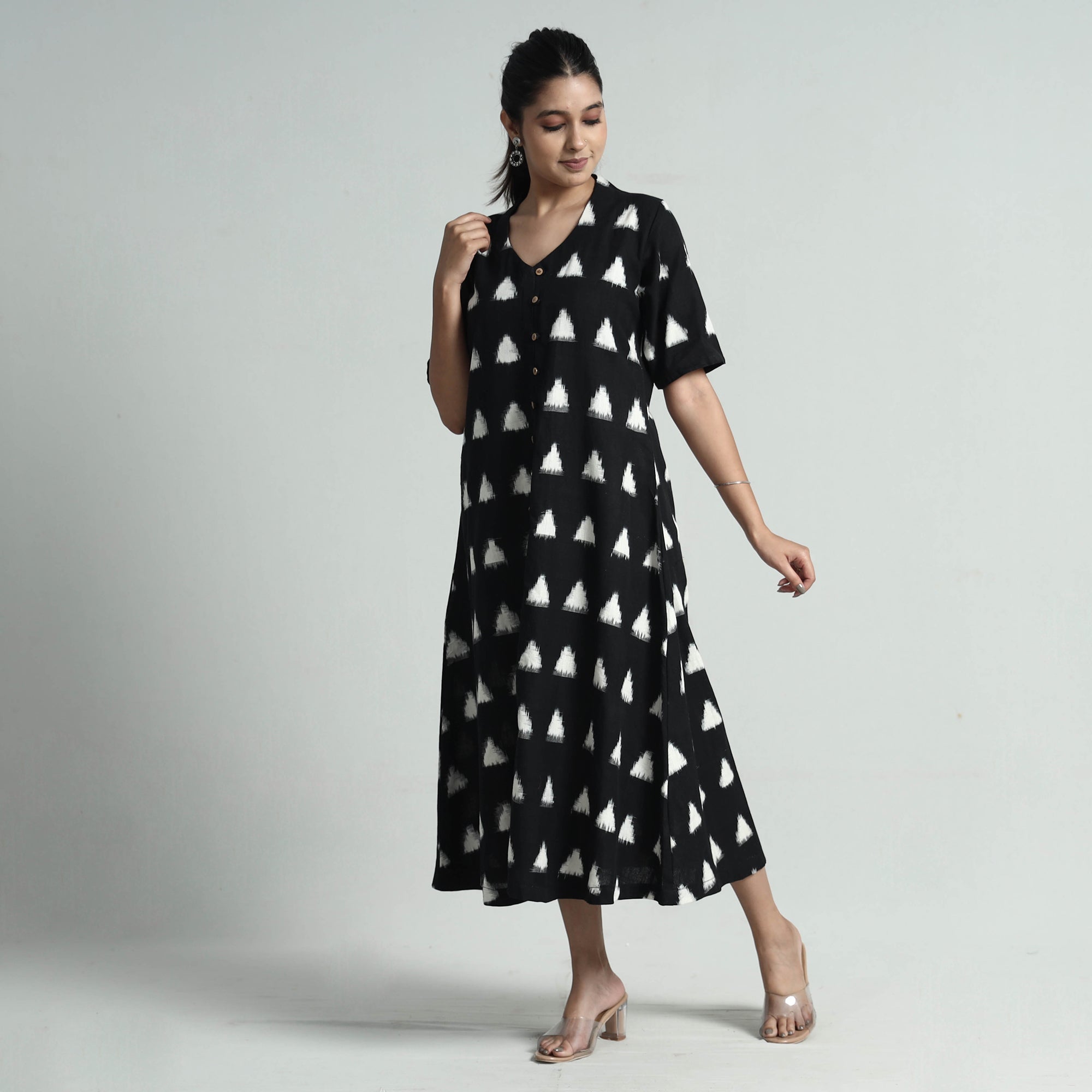 ITOKRI CASUALS Black - Pochampally Double Ikat Weave Cotton Dress