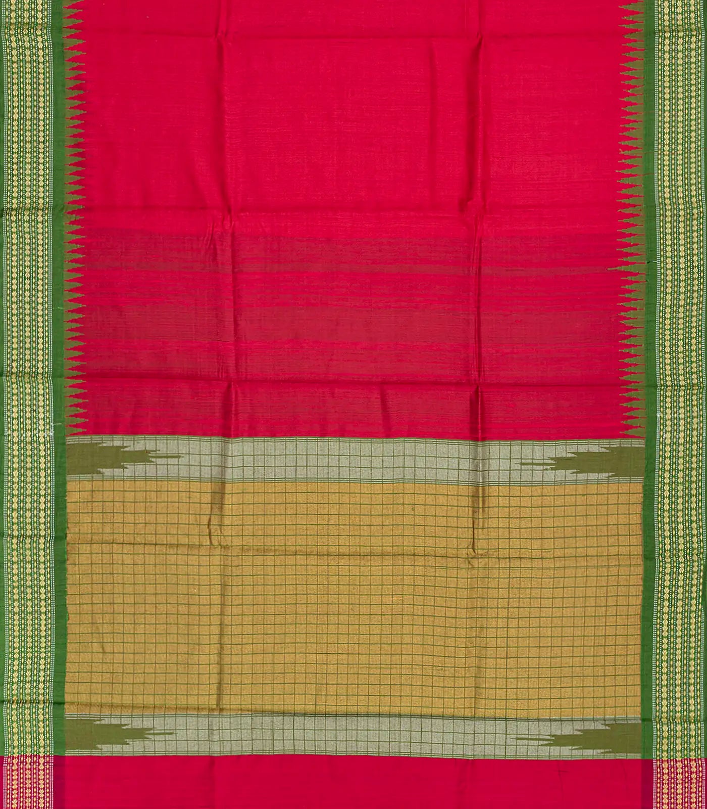 RmKV Red Woven Dupion Silk Saree With Green Border-Red - view 2