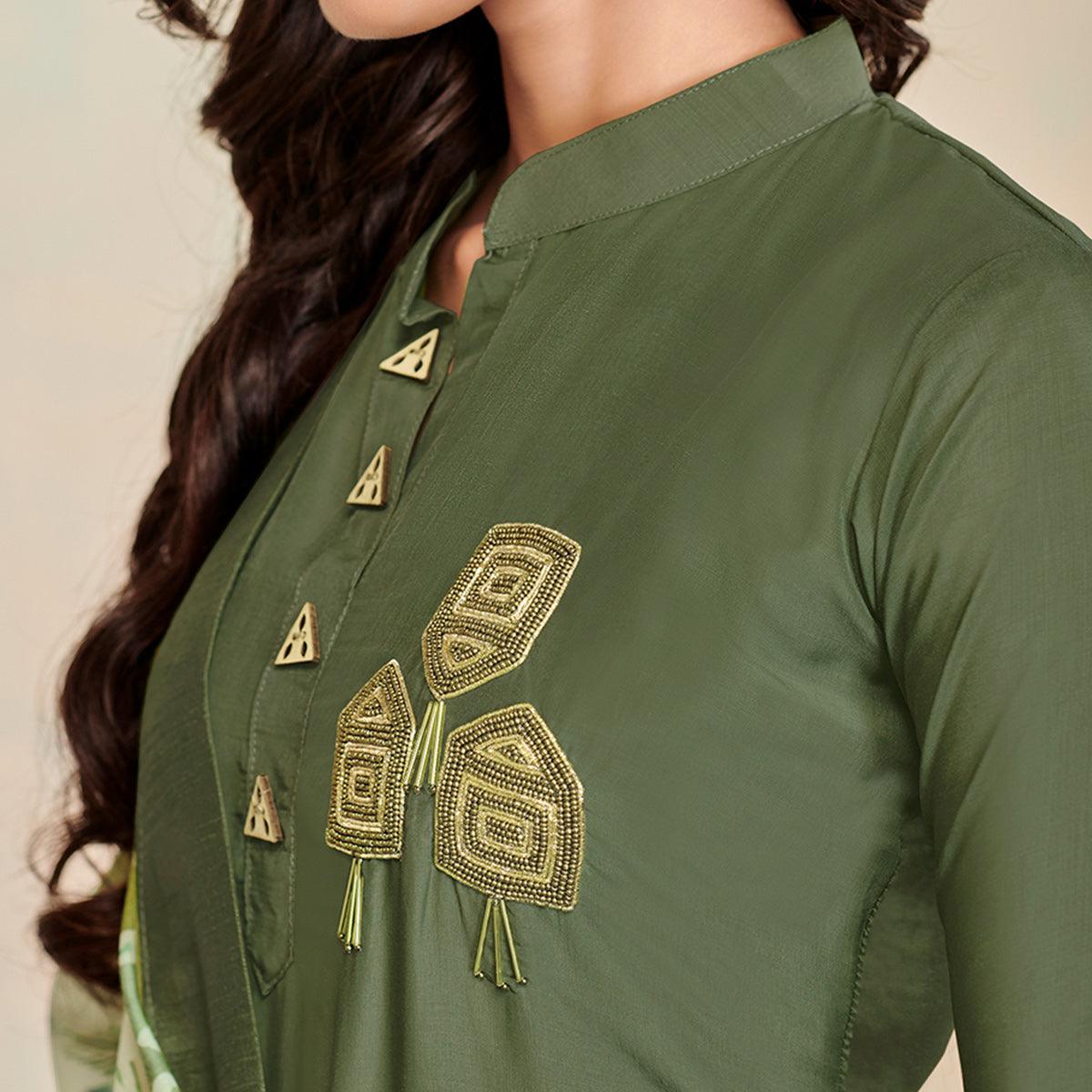 Peachmode Seller Captivating Olive Green Colored Partywear Cotton Suit - view 3
