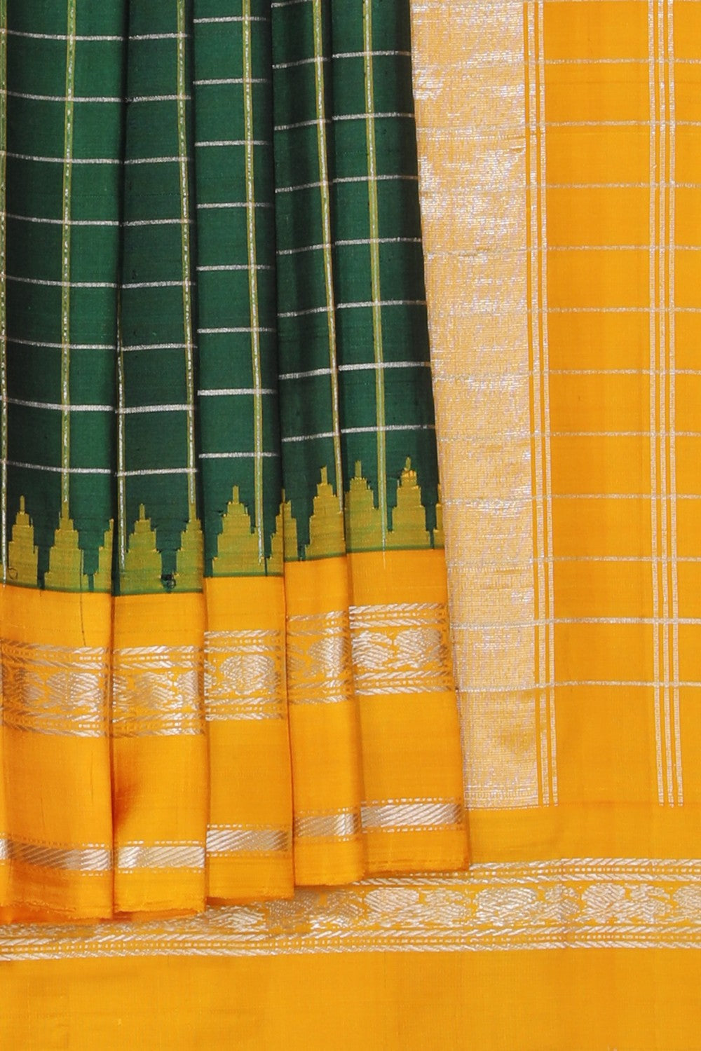 Kalanjali Gadwal Silk Bottle Green Saree – Women's