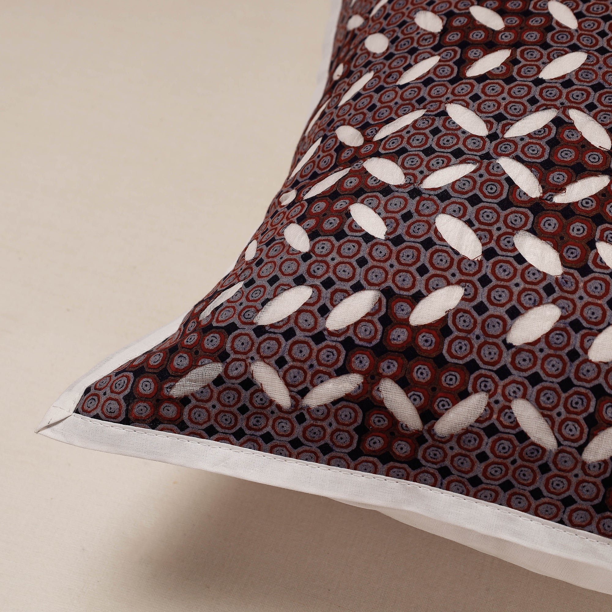 SHADES OF MARUDHARA Brown - Cutwork Cotton Applique Cushion Cover (16 x 16 in) - view 2