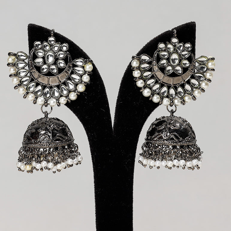 WHITE RIVER STORIES Antique Finish Oxidised German Silver Beadwork Earrings - view 2