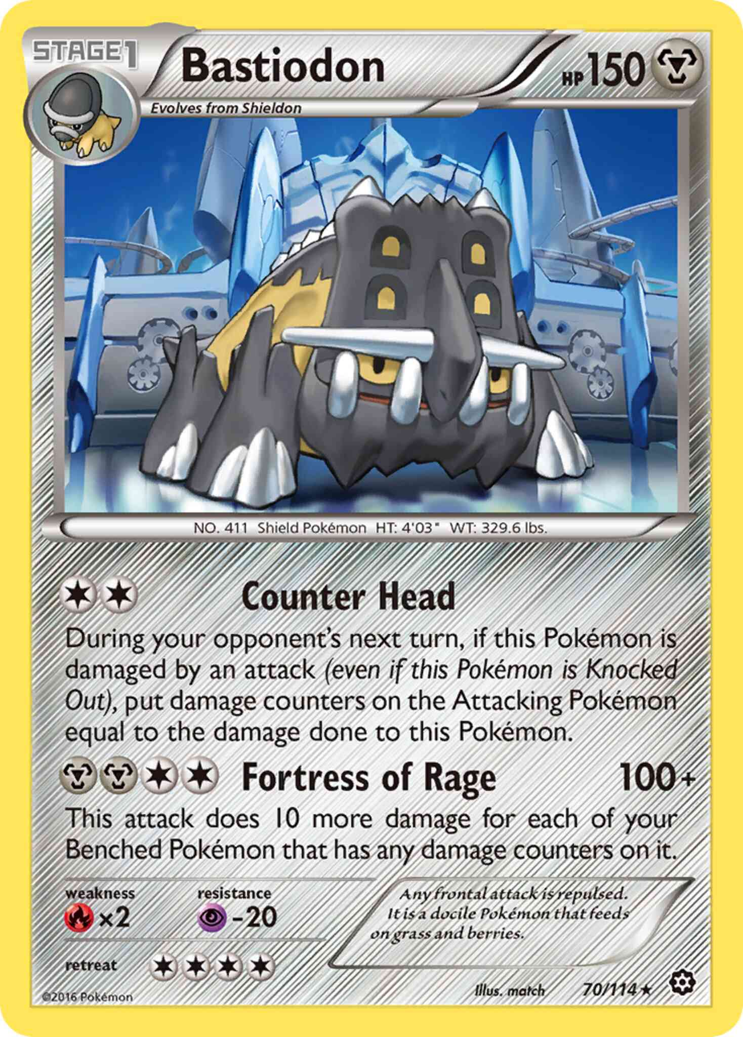 Rare xy11-70 reverse – Pokémon Bastiodon - 70/114 - Rare [xy11-70] [Reverse Holo]