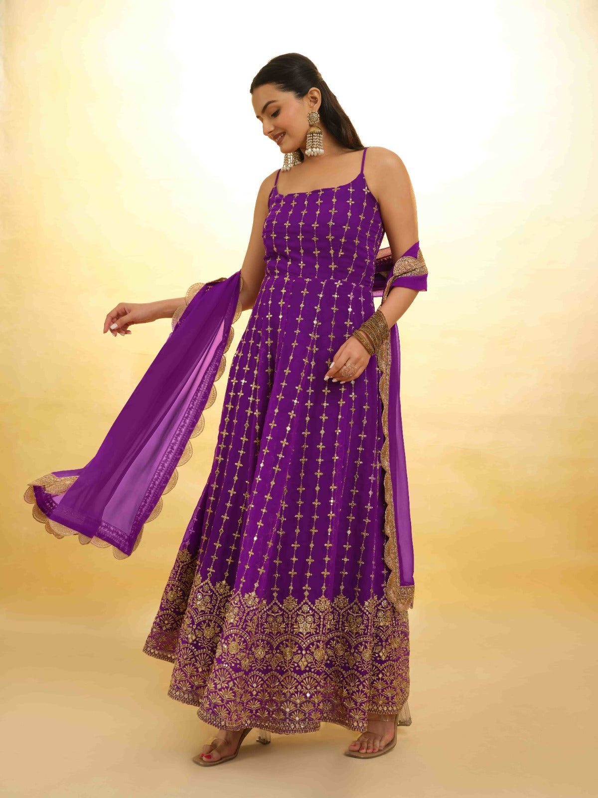ClothsVilla Purple Georgette Dress with Embroidery & Sequins – Ready to Wear - view 3