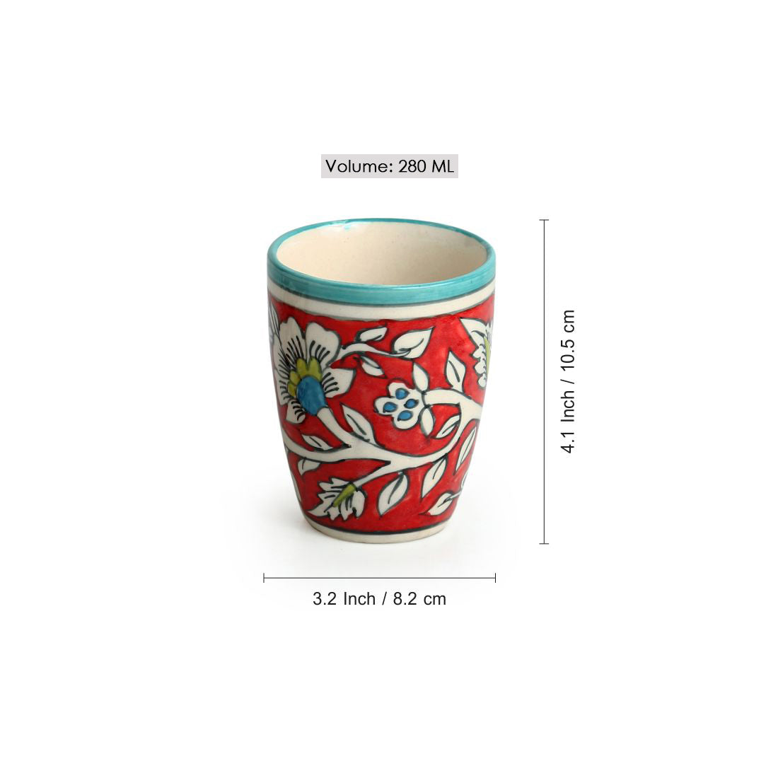 EXCLUSIVELANE 'Mughal Rims' Floral Handpainted Tea & Coffee Mugs In Ceramic (Set of 2) - view 5