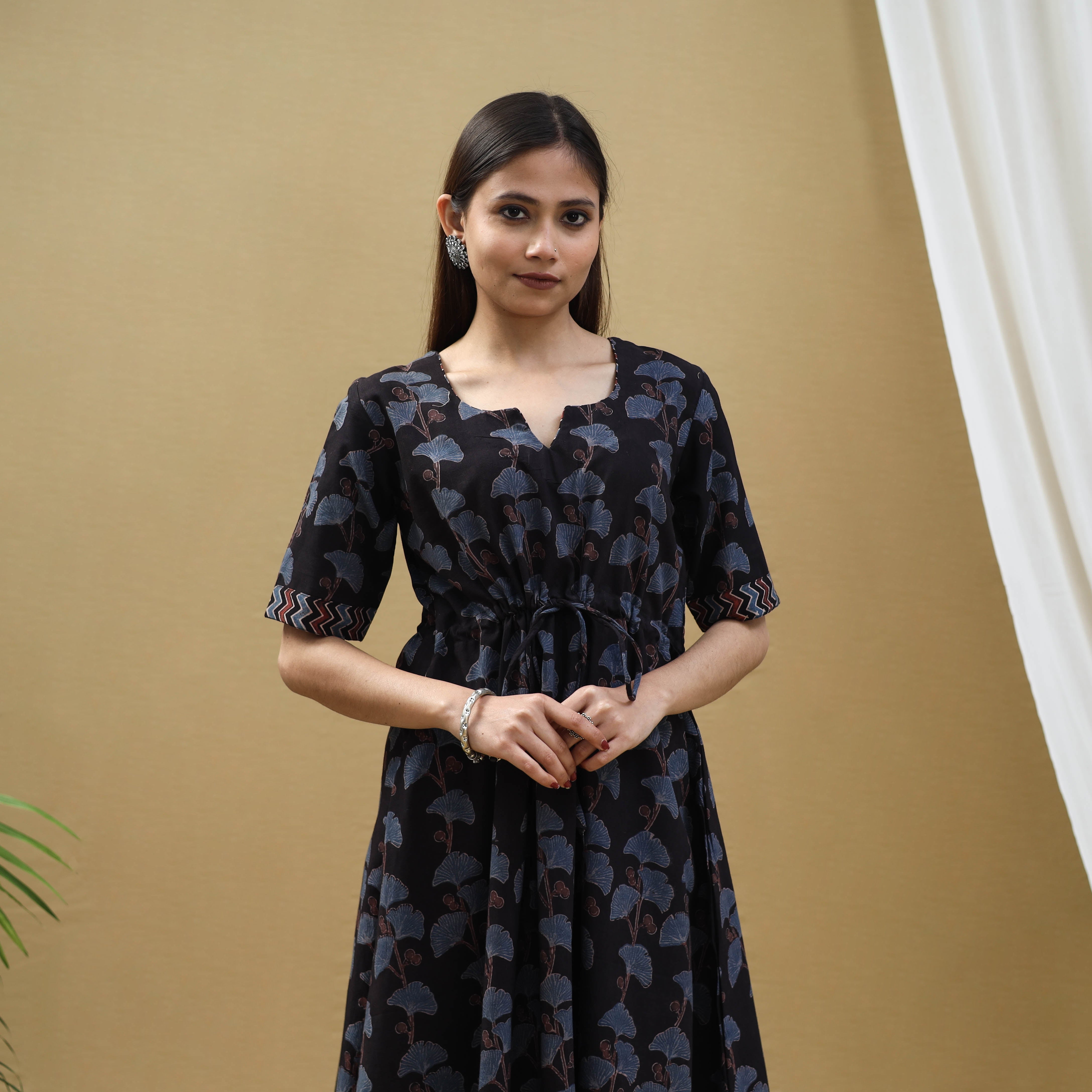 ITOKRI CASUALS Black - Block Print Cotton Flared Short Ajrakh Dress 15 - view 2