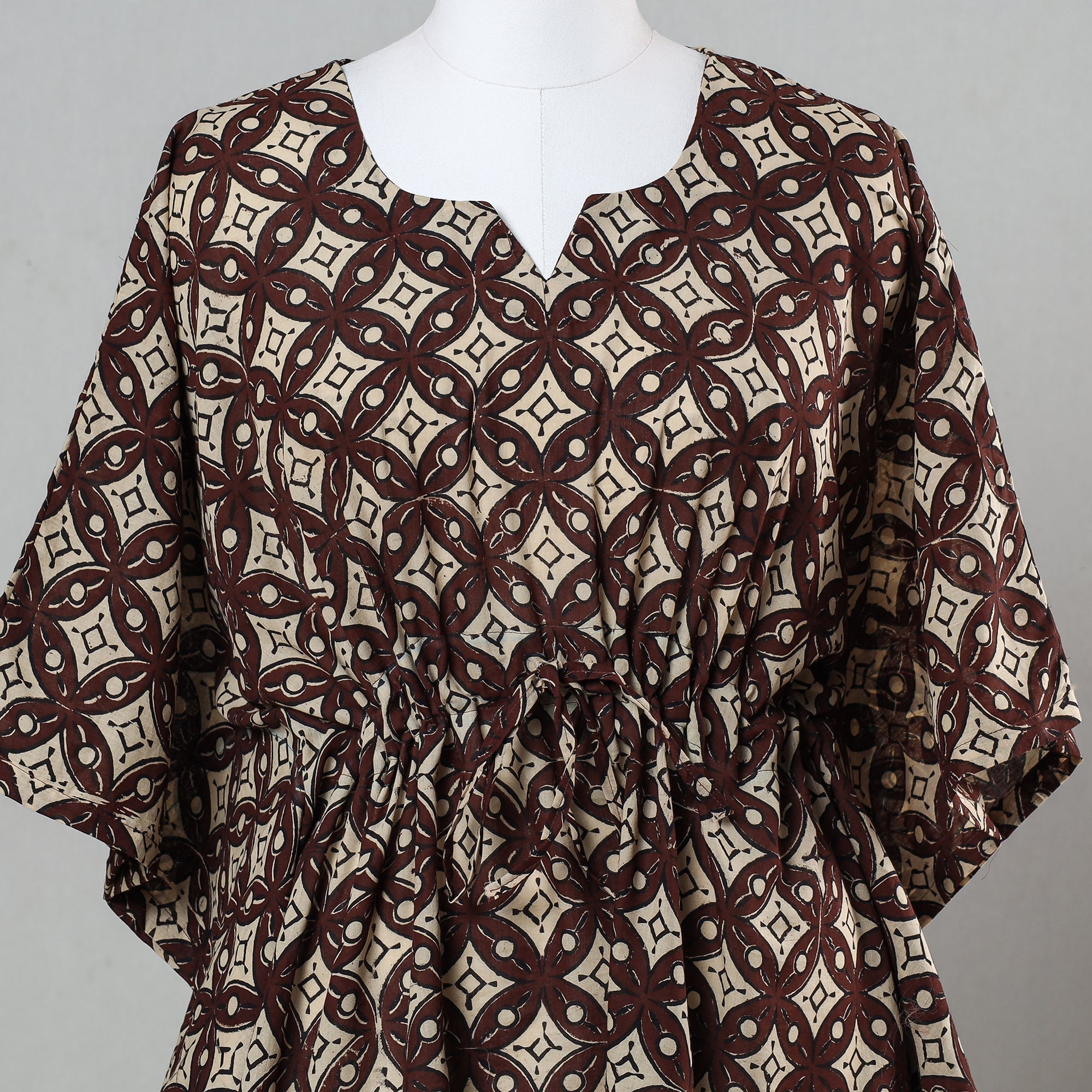 ITOKRI CASUALS Brown - Bagru Block Printed Cotton Kaftan with Tie-Up Waist (Short) - view 2