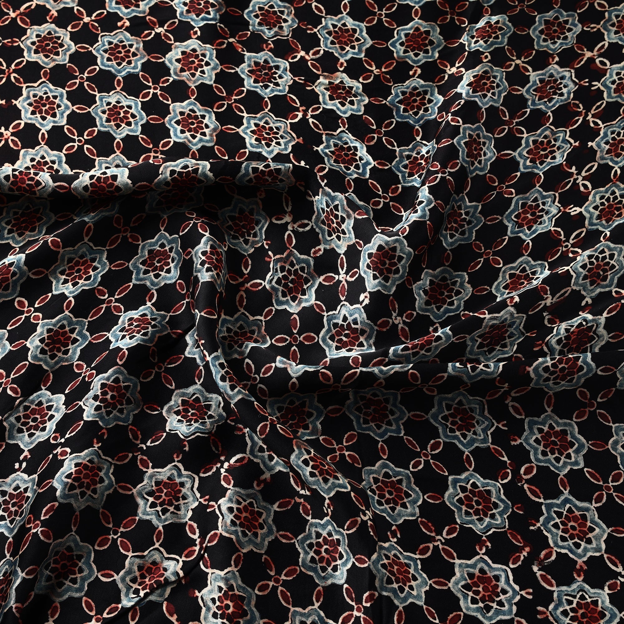 KACHCHH JI CHHAAP Black - Ajrakh Block Printed Natural Dyed Modal Silk Fabric 03 - view 3