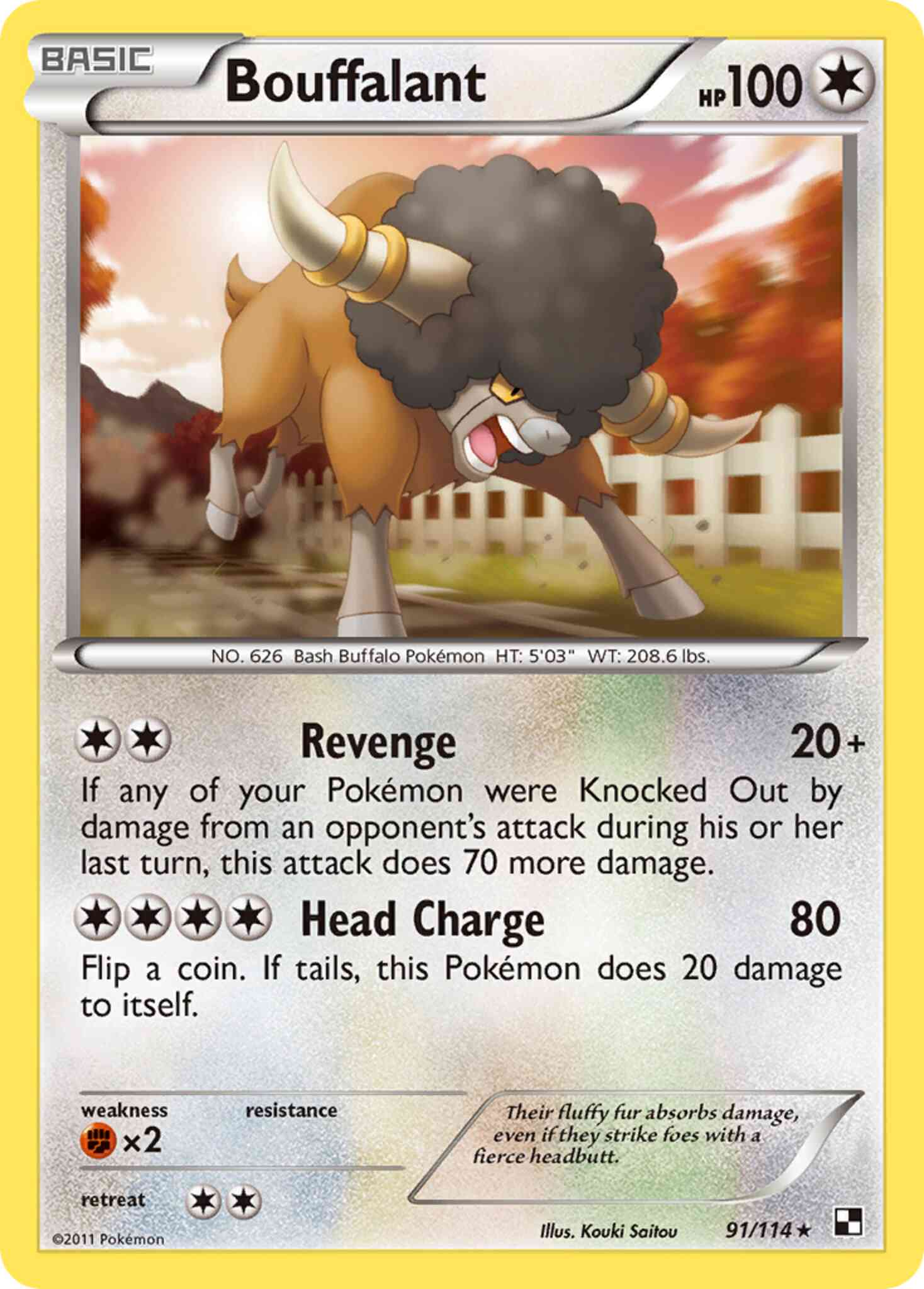 Rare bw1-91 non-holo – Pokémon Bouffalant - 91/114 - Rare [bw1-91] [Non-Holo]