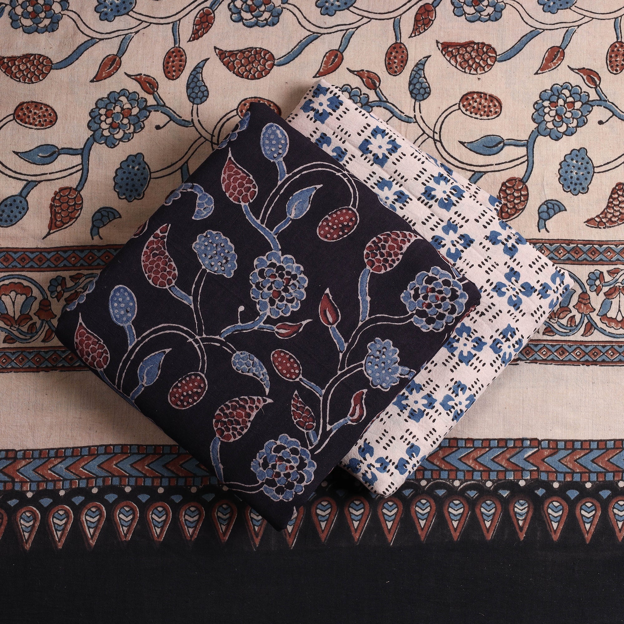 AJRAKH BY JABBAR KHATRI Black - Kutch Block Print Cotton 3pc Ajrakh Dress Material 08 - view 2