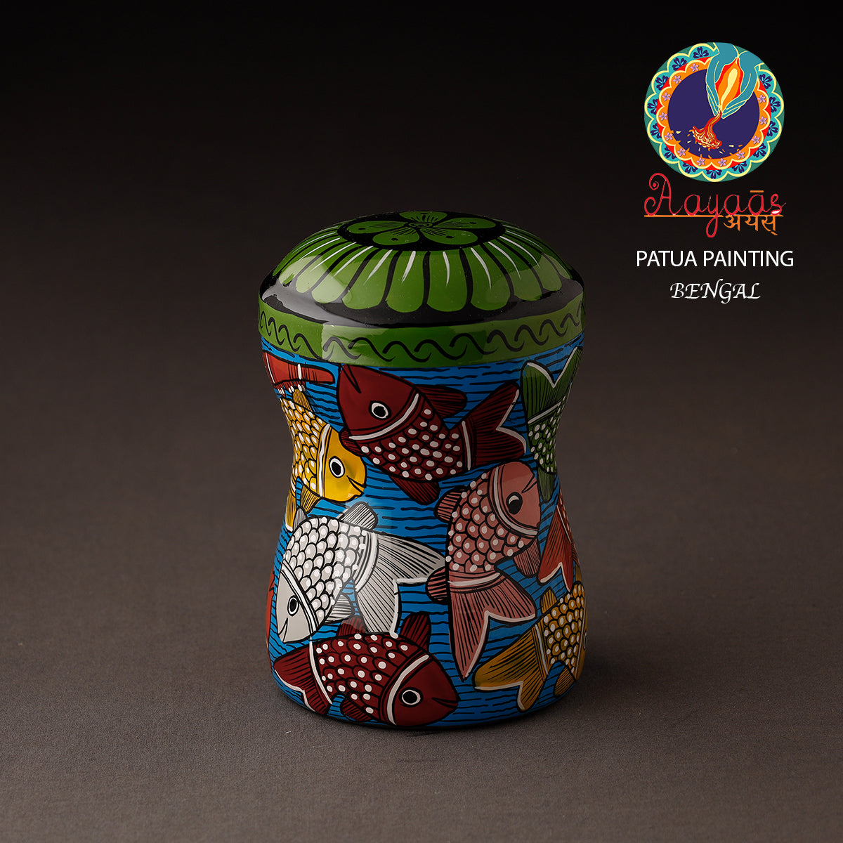 AAYAAS Bengal Patua Handpainted Stainless Steel Multi Utility Container