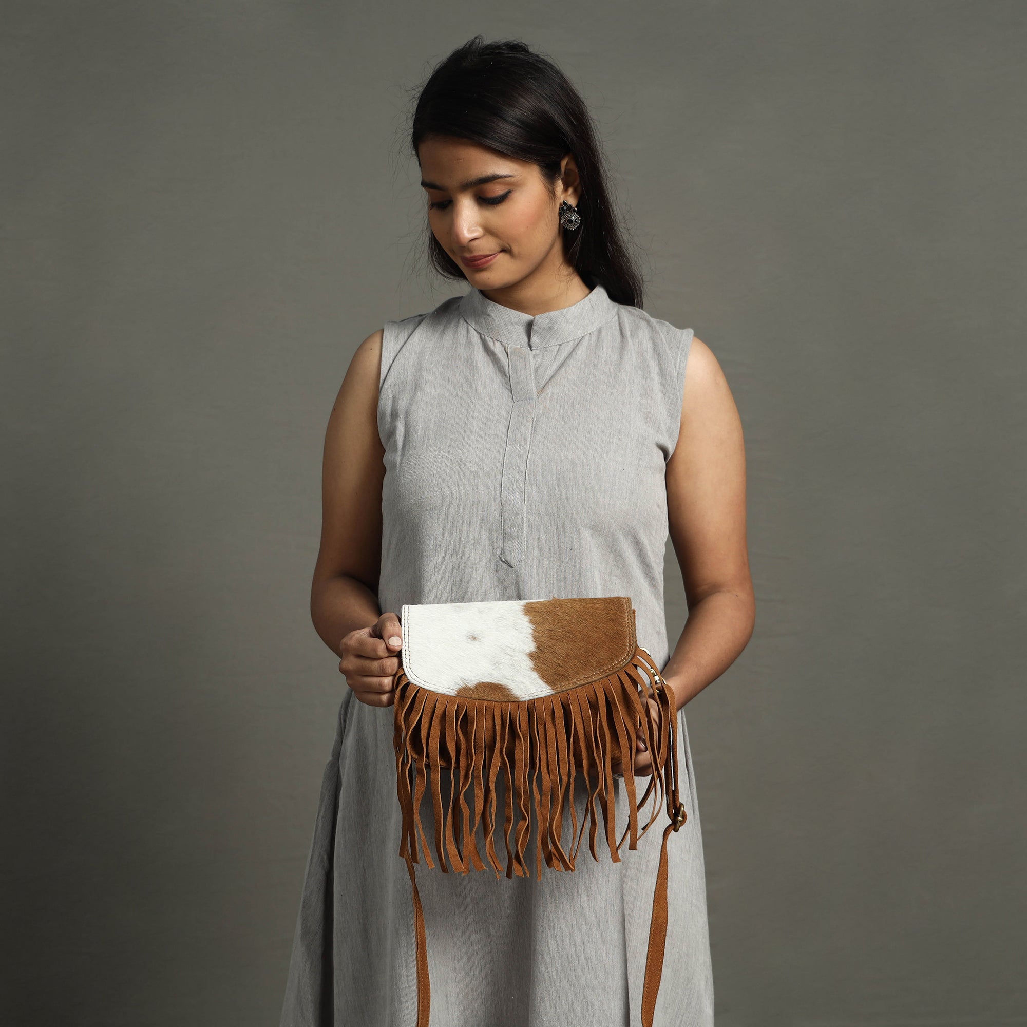 ITOKRI CRAFTS INITIATIVE Brown - Handcrafted Suede Leather Fringe Sling Bag - view 2