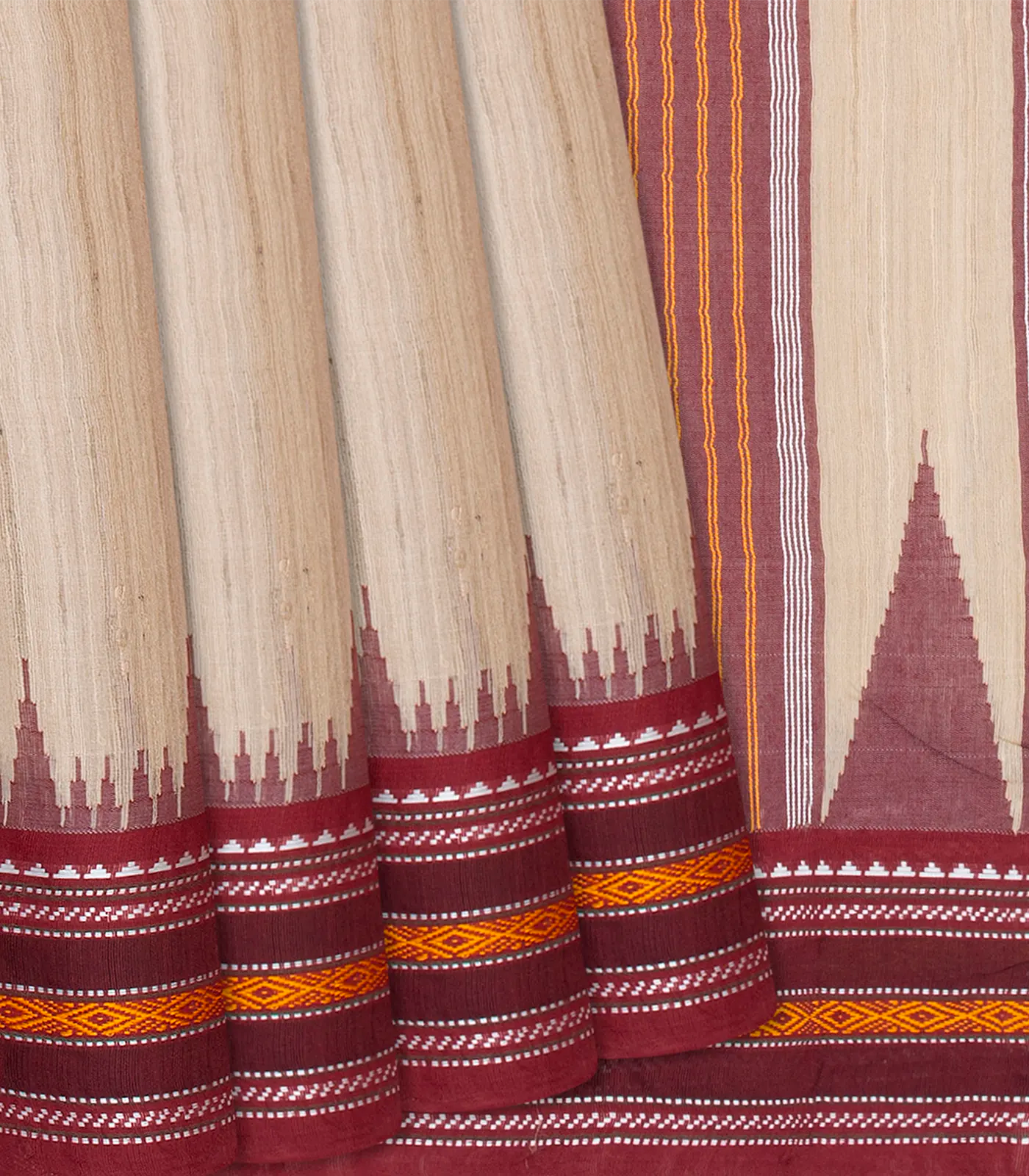 RmKV Cream Woven Dupion Silk Saree With Maroon Border-Cream