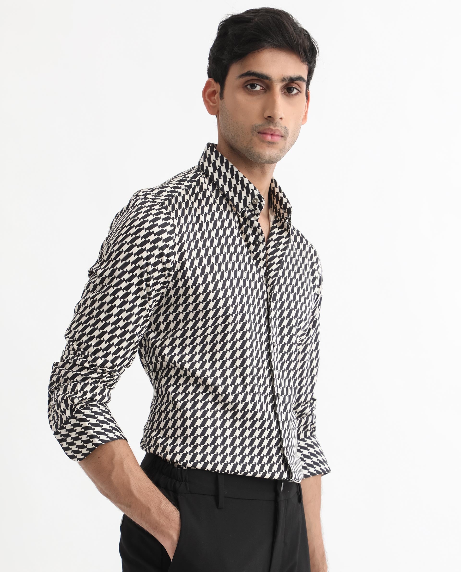 Rare Rabbit Men's Allin Black Cotton Modal Fabric Geometric Print Full Sleeves Shirt - view 10