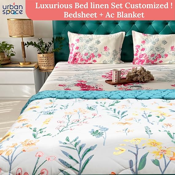 Urban Space -Home Furnishing Store Cotton Bedsheet + AC Blanket Combo Pack - (Combo 26 - France + Majestic Pink bedsheet) - view 2
