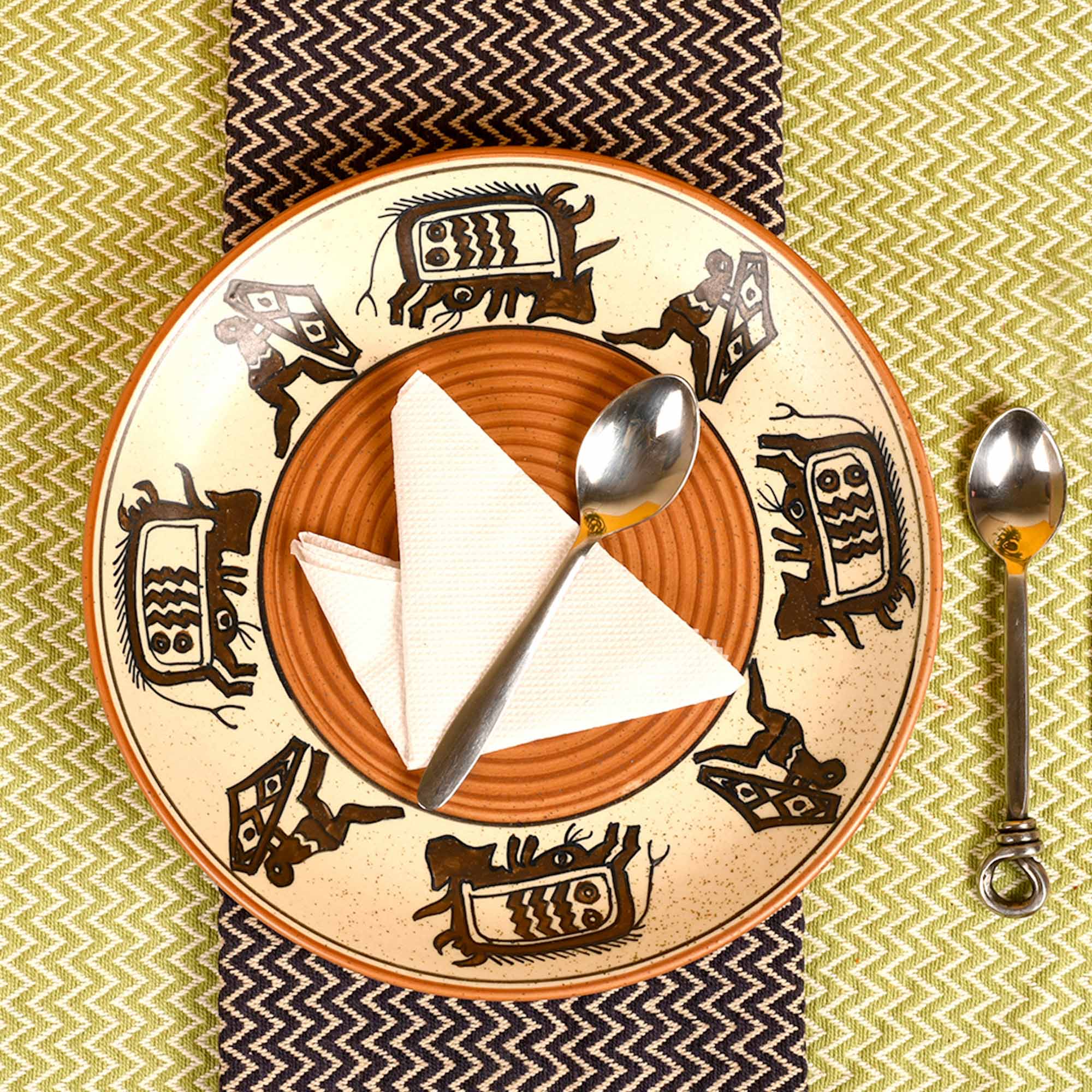 ART CREATIONS BY SUMAN SONTHALIA Brown - Tribal Village Dinner Plate (Set of 2) (1.1x10) - view 2