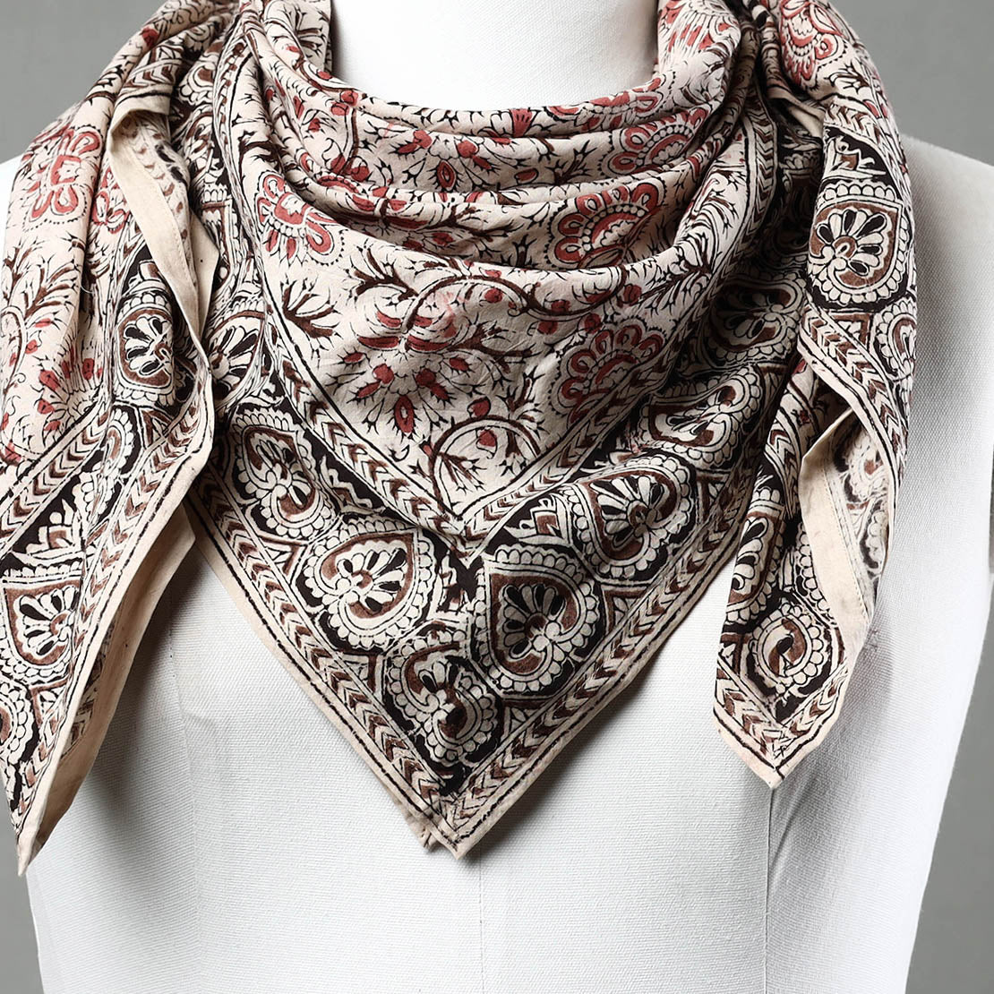 PITCHUKA SRINIVAS KALAMKARI PEDANA Beige - Pedana Kalamkari Block Printed Natural Dyed Cotton Scarf 84 - view 3