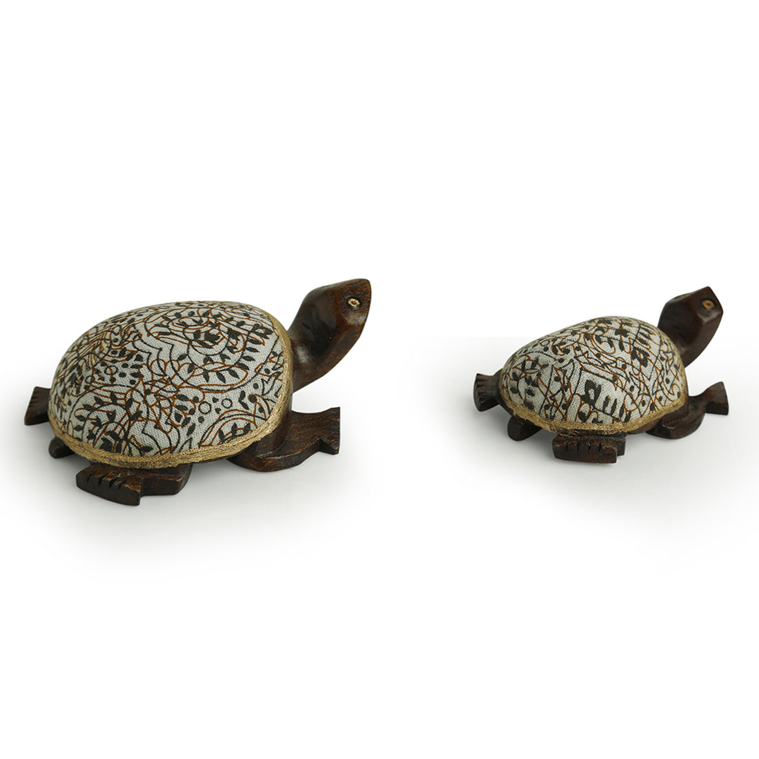 EXCLUSIVELANE 'The Talking Turtles' Hand Carved & Handpainted Cotton Cloth Showpiece In Eucalyptus Wood (Set of 2) - view 2