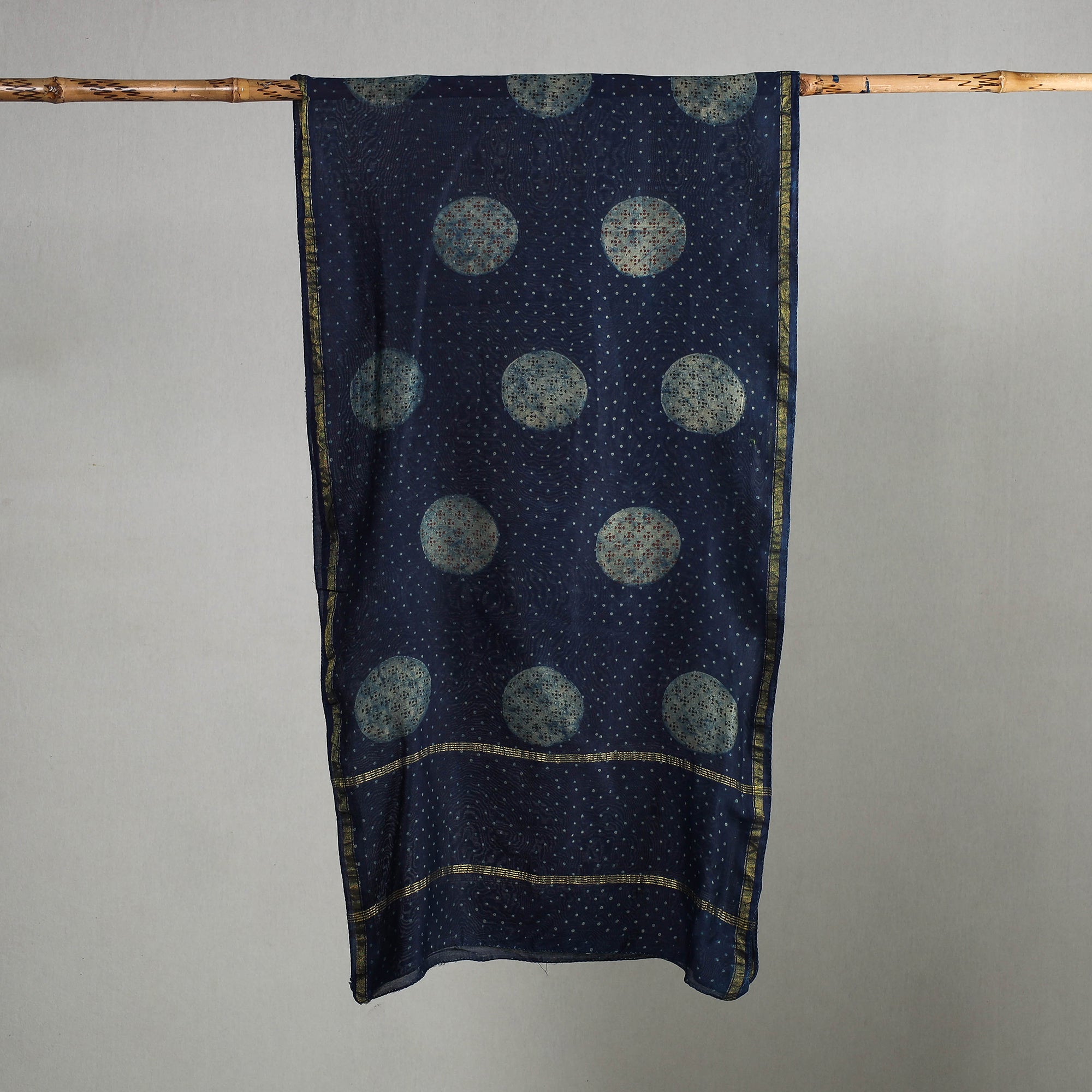 HAVELI CHRONICLES Blue - Akola Block Printed Chanderi Silk Handloom Stole with Zari Border - view 2
