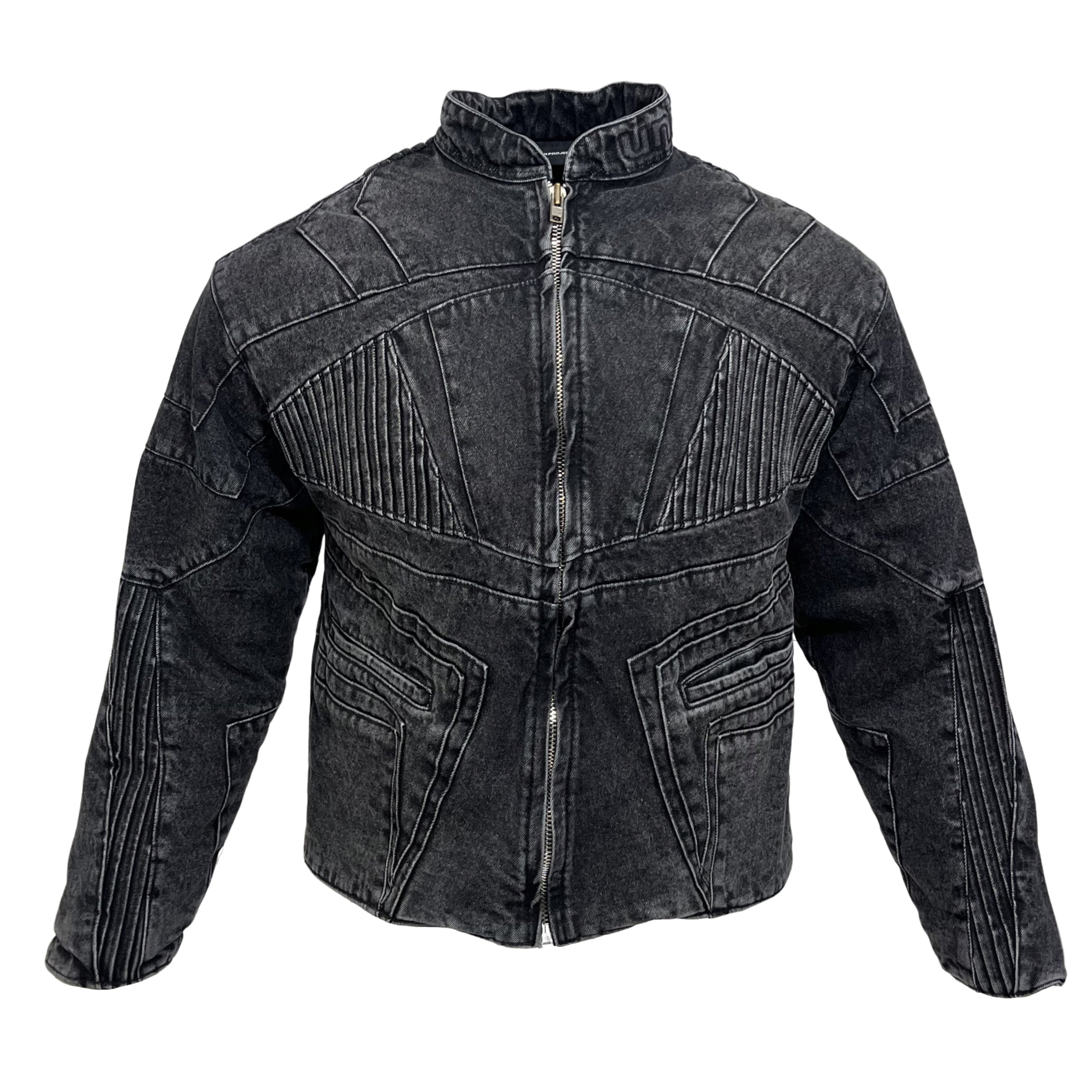 Unreborn Project Biker Denim Jacket - Dark Grey
