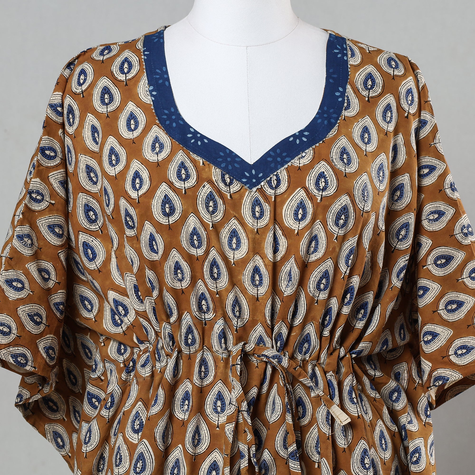 ITOKRI CASUALS Brown - Bagru Block Printed Cotton Kaftan with Tie-Up Waist (Short) - view 2