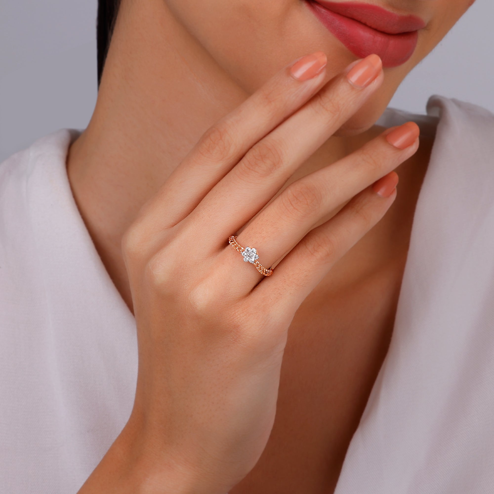 GIVA Jewellery Rose Gold Peak Elegance Diamond Ring - view 3