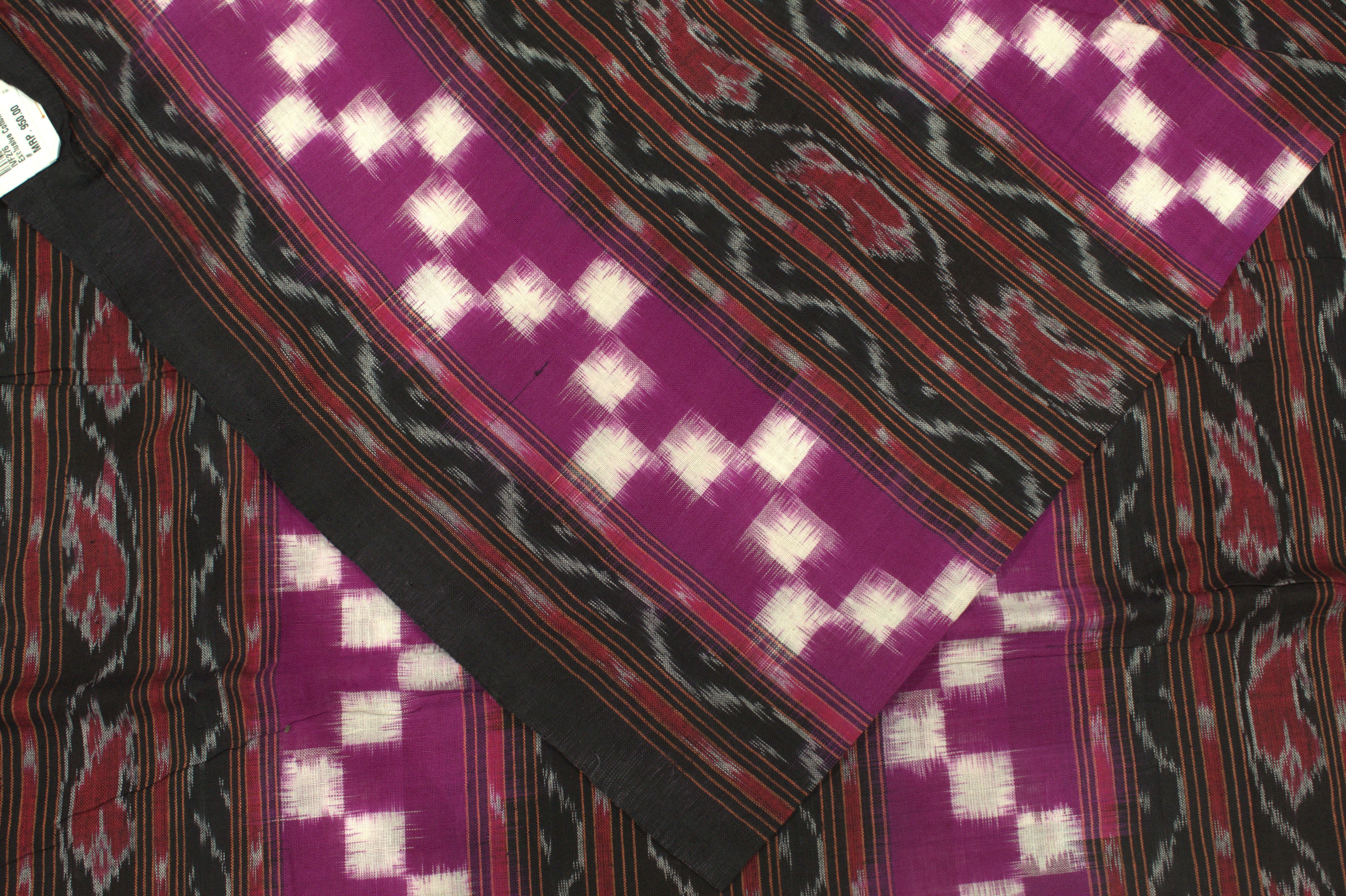 IndianVillèz Bright Magenta Box Design Sambalpuri Ikat Cotton Fabric - view 2