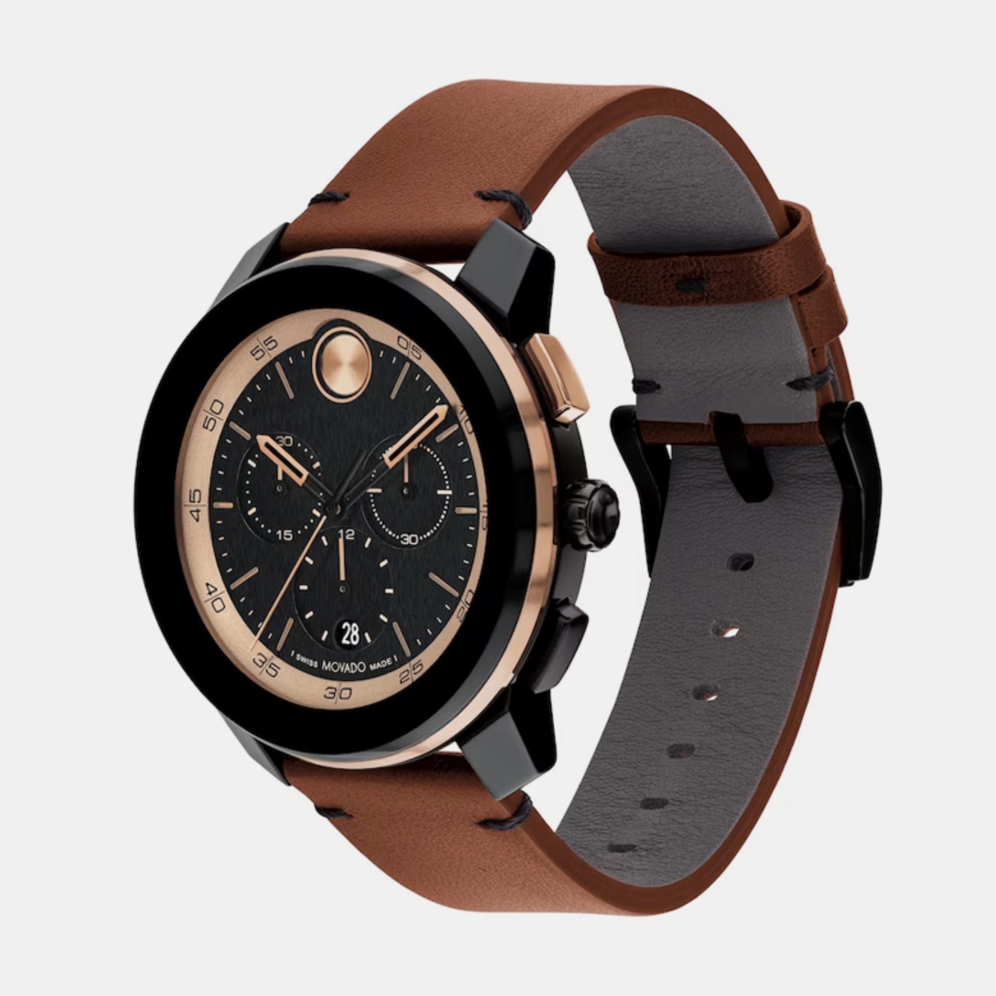 Movado Bold Men Quartz Black Dial Chronograph Leather Watch 3601115 - view 2